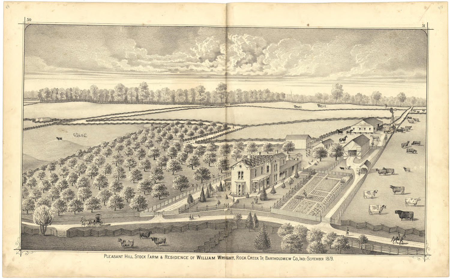 Pleasant Hill Stock Farm &amp; Residence of William Wright from Atlas of Bartholomew County, Indiana : to Which Are Added Various General Maps, History, Statistics, Illustrations, &amp; C. &amp; C. &amp; C 1879 by Relic Map Company