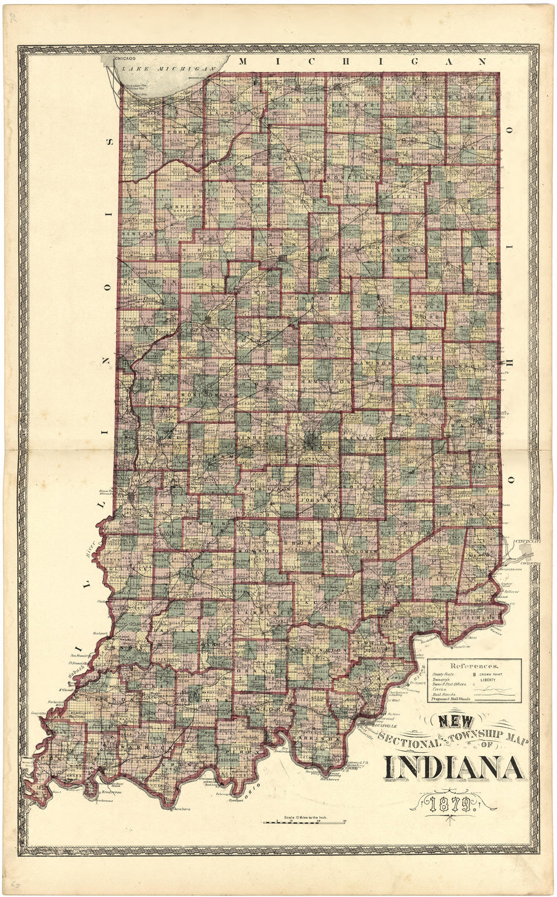 New Sectional and Township Map of Indiana 1879 from Atlas of Bartholomew County, Indiana : to Which Are Added Various General Maps, History, Statistics, Illustrations, &amp; C. &amp; C. &amp; C by Relic Map Company