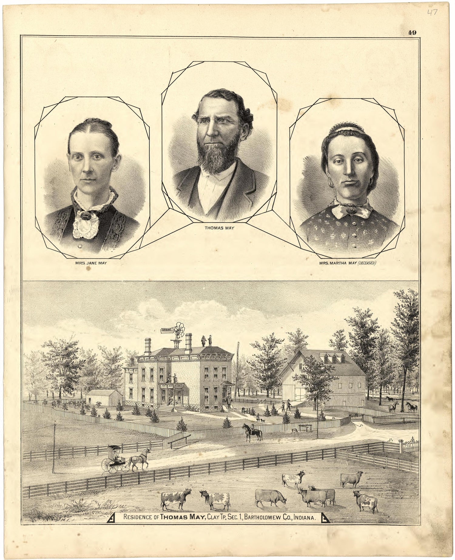 Residence of Thomas May from Atlas of Bartholomew County, Indiana : to Which Are Added Various General Maps, History, Statistics, Illustrations, &amp; C. &amp; C. &amp; C 1879 by Relic Map Company