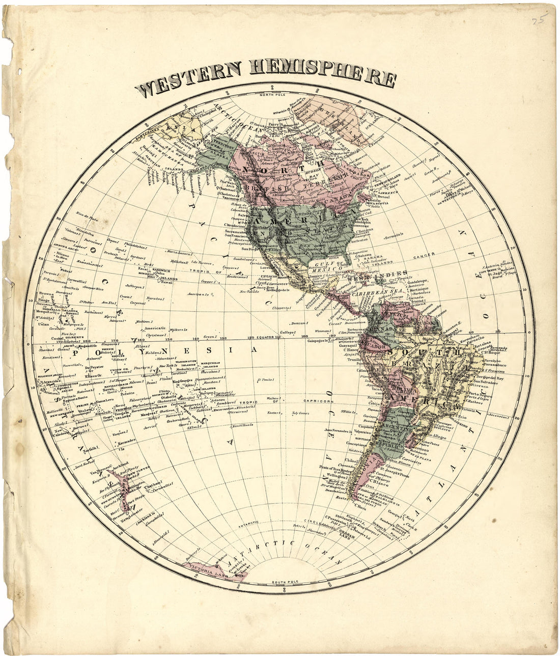 Western Hemisphere from Atlas of Bartholomew County, Indiana : to Which Are Added Various General Maps, History, Statistics, Illustrations, &amp; C. &amp; C. &amp; C 1879 by Relic Map Company