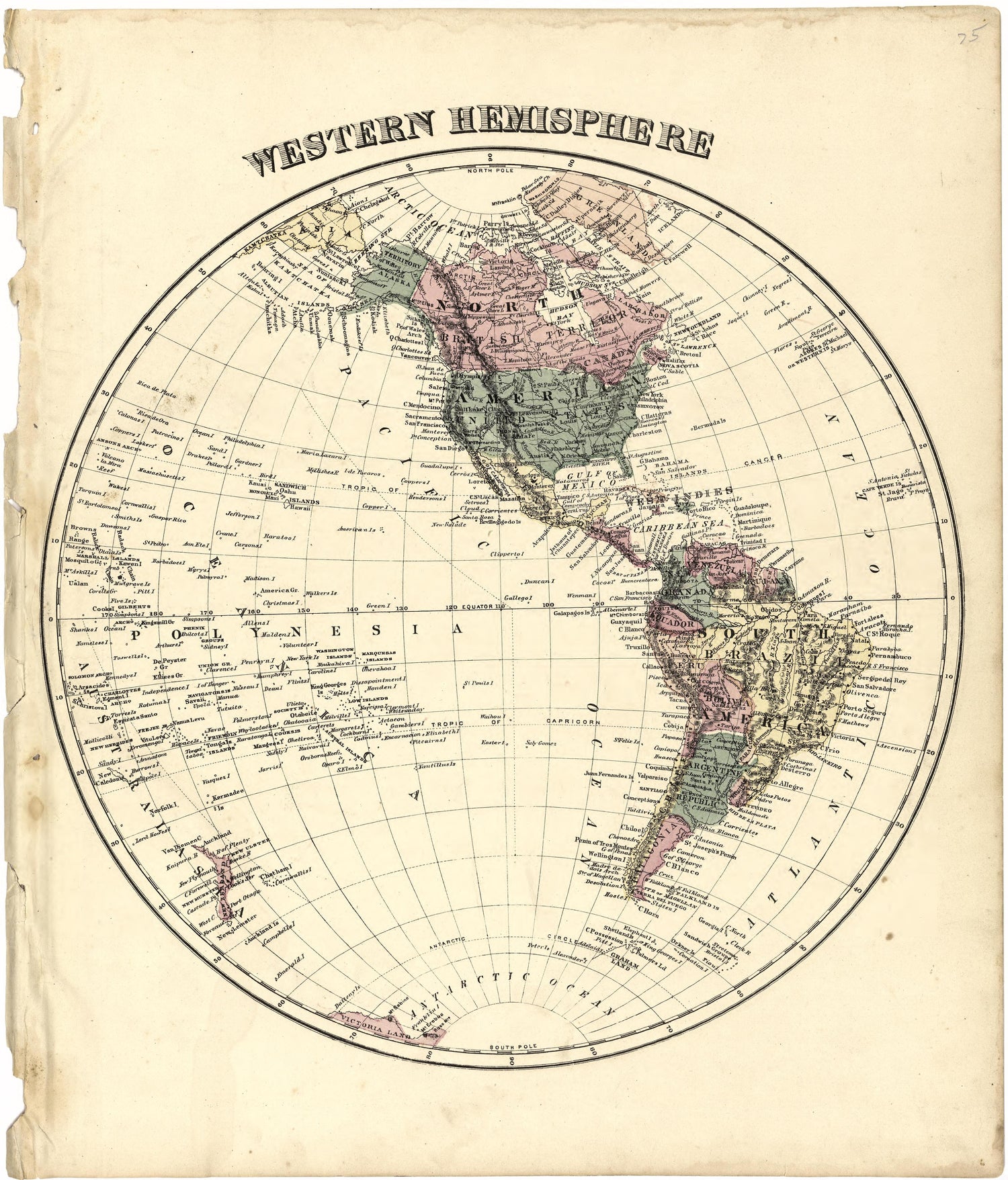 Western Hemisphere from Atlas of Bartholomew County, Indiana : to Which Are Added Various General Maps, History, Statistics, Illustrations, &amp; C. &amp; C. &amp; C 1879 by Relic Map Company