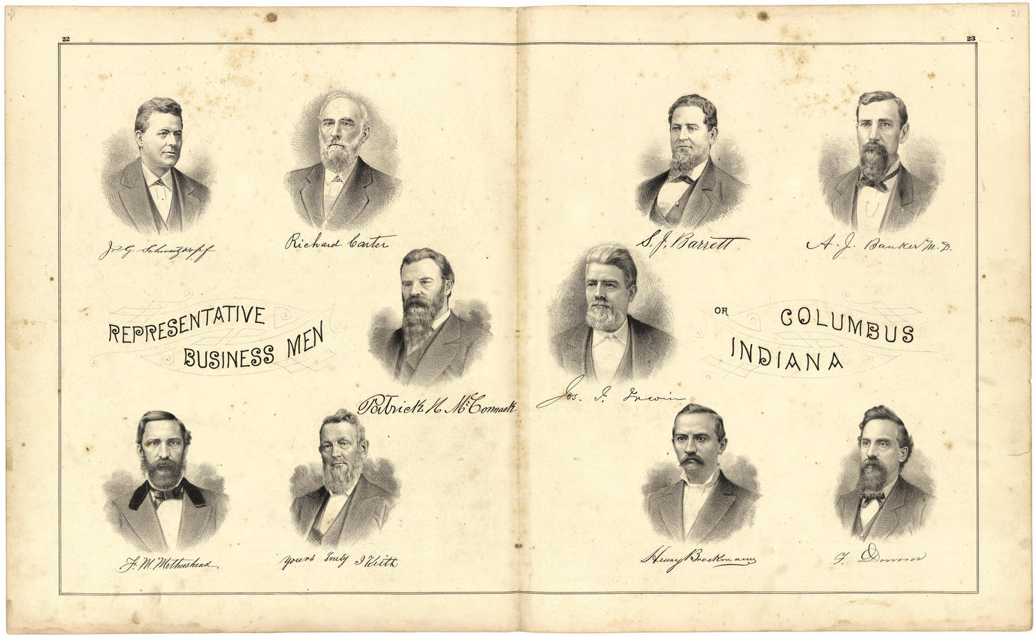 Representative Business Men of Columbus, Indiana from Atlas of Bartholomew County, Indiana : to Which Are Added Various General Maps, History, Statistics, Illustrations, &amp; C. &amp; C. &amp; C 1879 by Relic Map Company