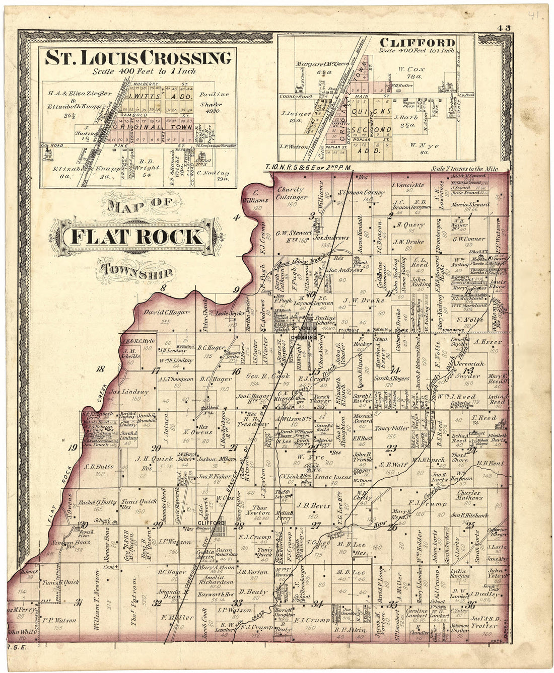 Map of Flat Rock Township from Atlas of Bartholomew County, Indiana : to Which Are Added Various General Maps, History, Statistics, Illustrations, &amp; C. &amp; C. &amp; C 1879 by Relic Map Company