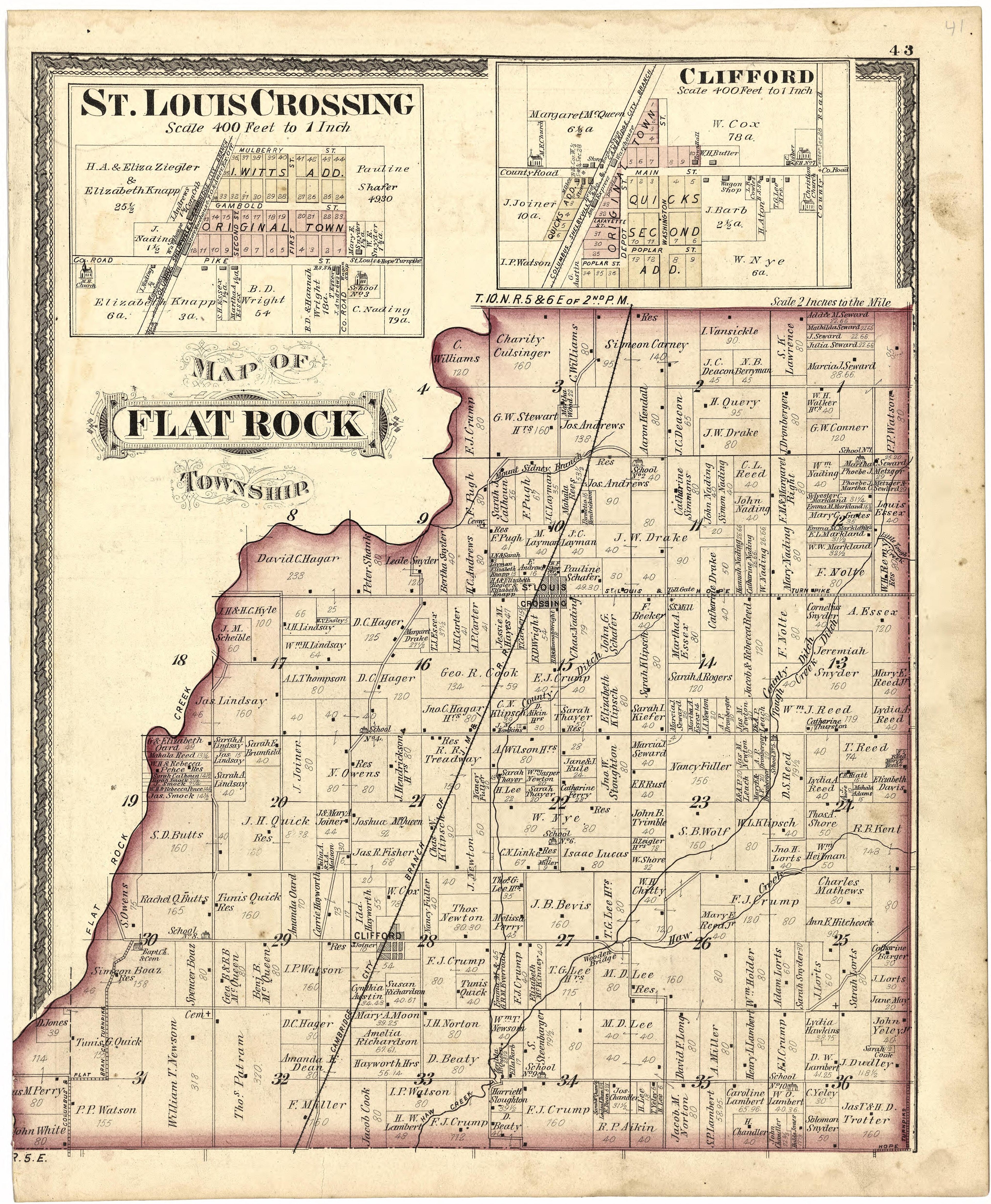 Map of Flat Rock Township from Atlas of Bartholomew County, Indiana : to Which Are Added Various General Maps, History, Statistics, Illustrations, &amp; C. &amp; C. &amp; C 1879 by Relic Map Company