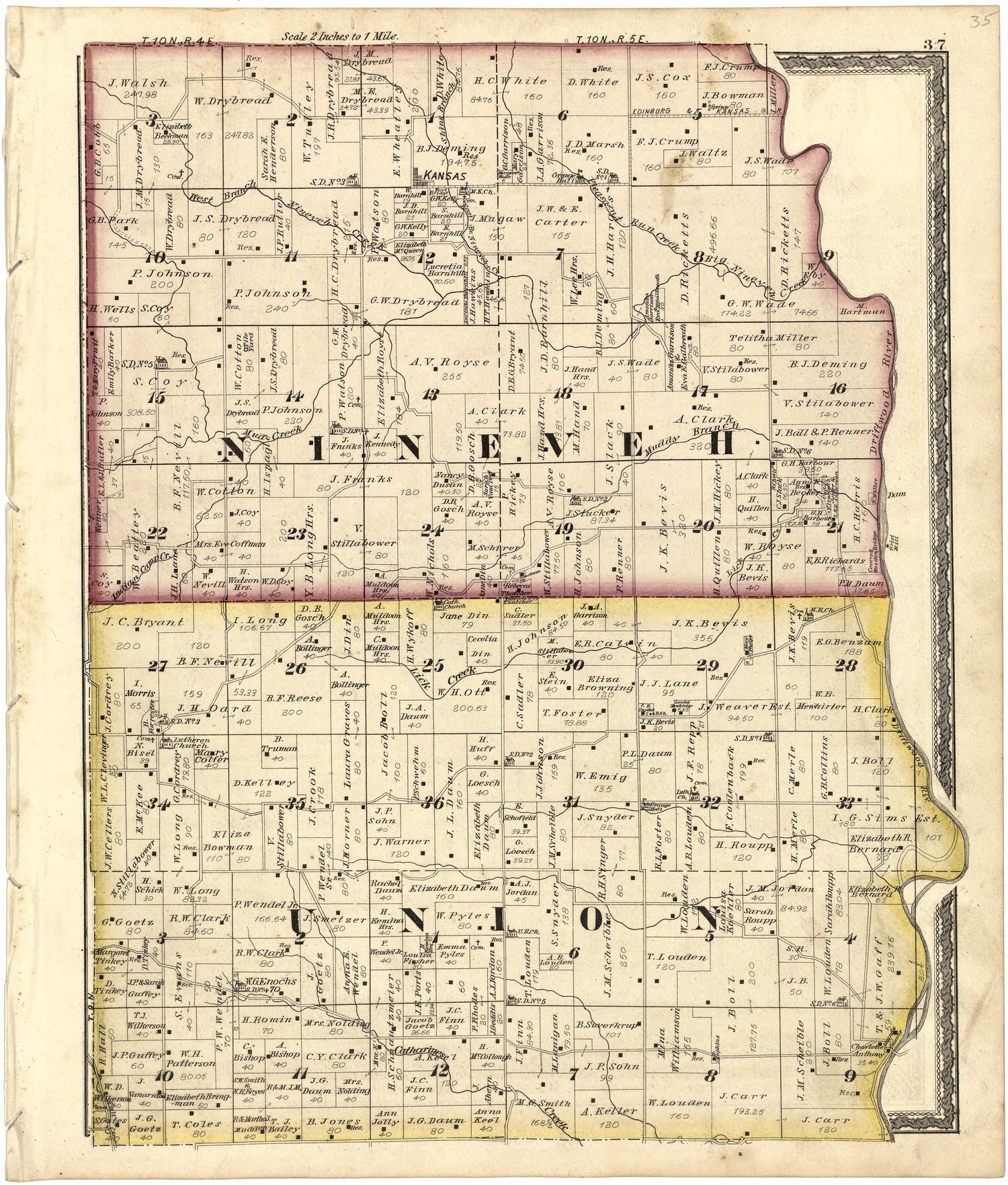 Nineveh; Union from Atlas of Bartholomew County, Indiana : to Which Are Added Various General Maps, History, Statistics, Illustrations, &amp; C. &amp; C. &amp; C 1879 by Relic Map Company