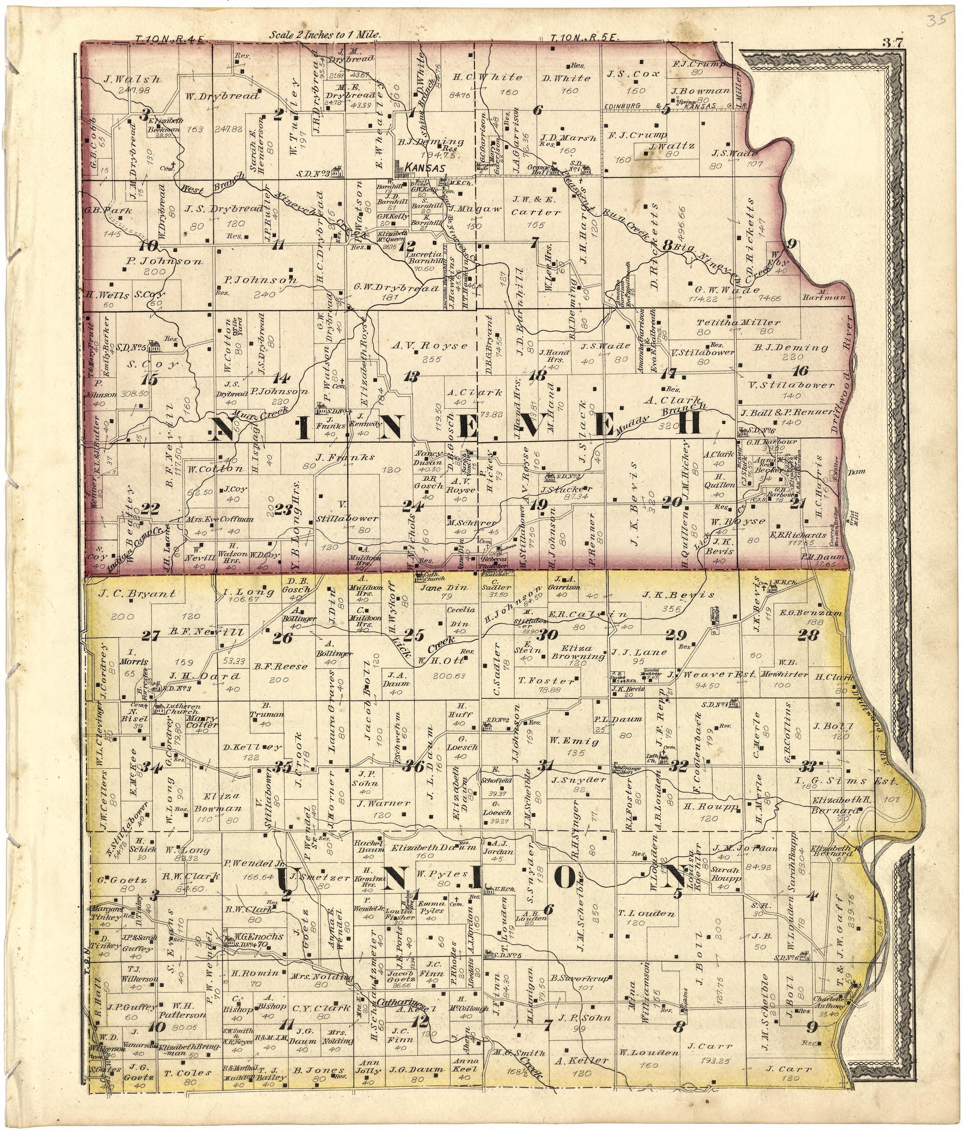Nineveh; Union from Atlas of Bartholomew County, Indiana : to Which Are Added Various General Maps, History, Statistics, Illustrations, &amp; C. &amp; C. &amp; C 1879 by Relic Map Company