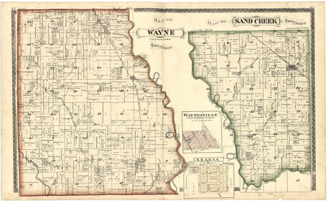 Map of Wayne Township; Map of Sand Creek Township from Atlas of Bartholomew County, Indiana : to Which Are Added Various General Maps, History, Statistics, Illustrations, &amp; C. &amp; C. &amp; C 1879 by Relic Map Company