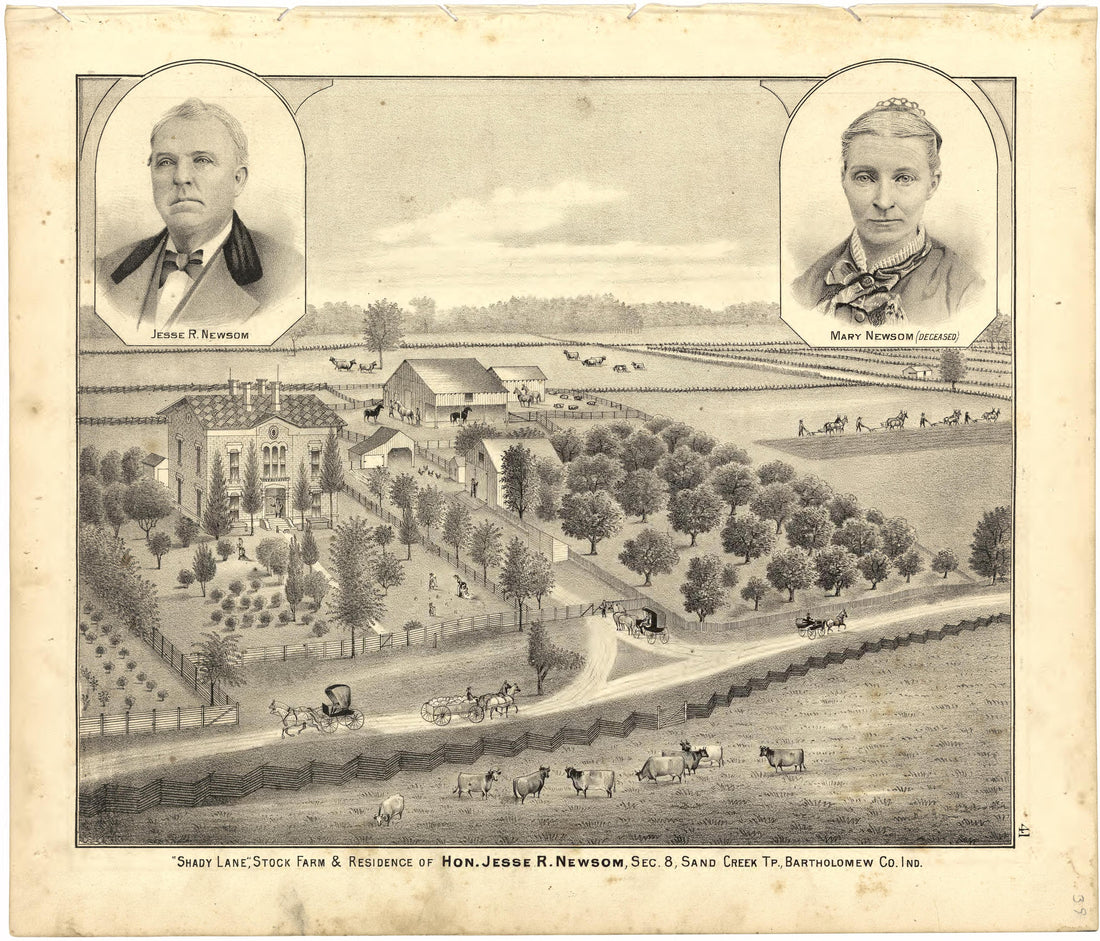 Shady Lane, Stock Farm &amp; Residence of Hon. Jesse R. Newsom from Atlas of Bartholomew County, Indiana : to Which Are Added Various General Maps, History, Statistics, Illustrations, &amp; C. &amp; C. &amp; C 1879 by Relic Map Company