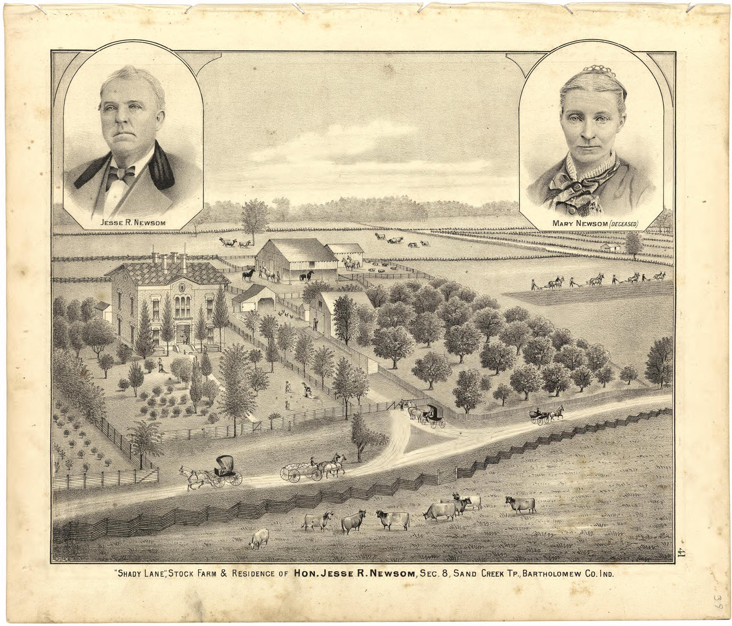 Shady Lane, Stock Farm &amp; Residence of Hon. Jesse R. Newsom from Atlas of Bartholomew County, Indiana : to Which Are Added Various General Maps, History, Statistics, Illustrations, &amp; C. &amp; C. &amp; C 1879 by Relic Map Company