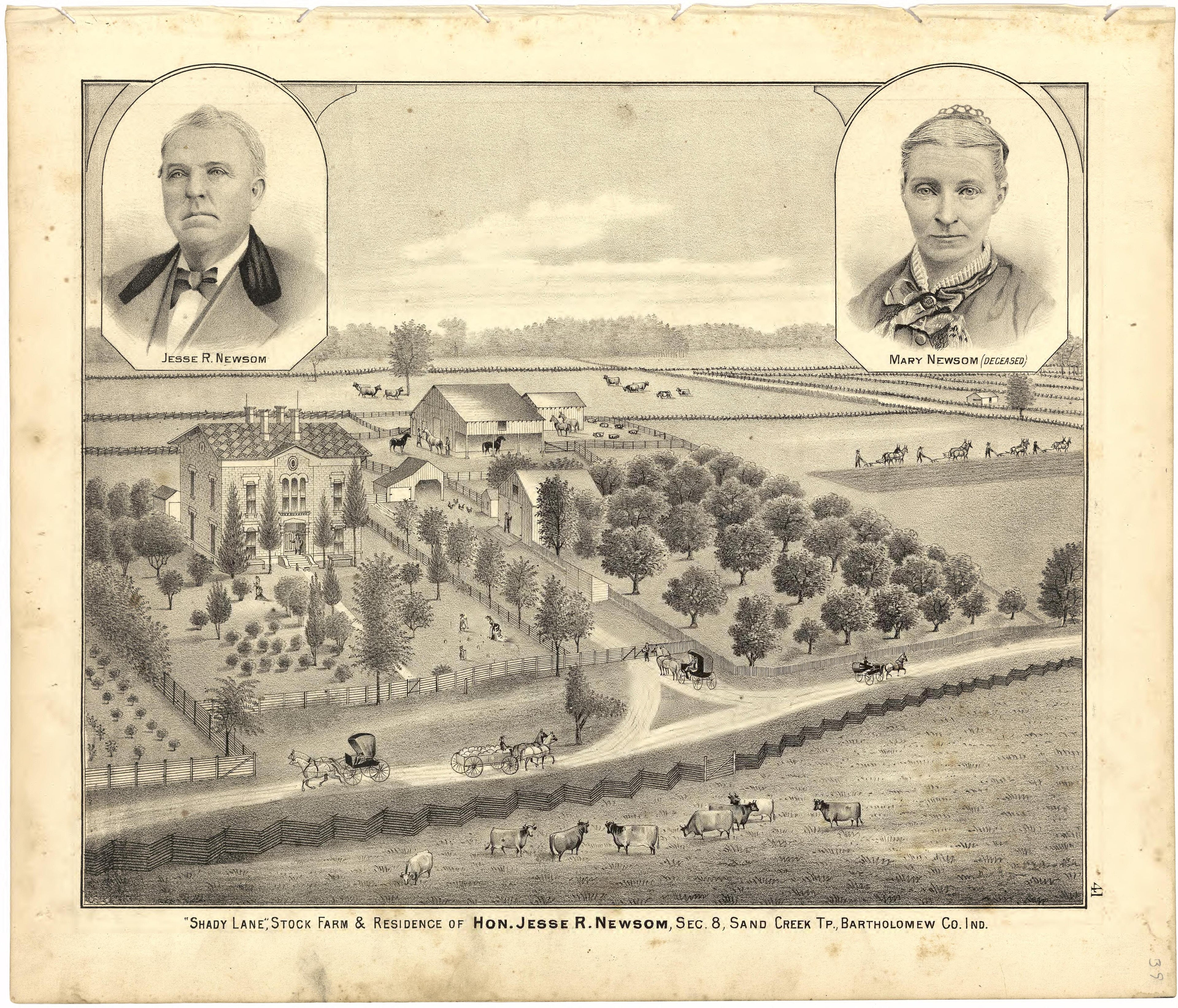 Shady Lane, Stock Farm &amp; Residence of Hon. Jesse R. Newsom from Atlas of Bartholomew County, Indiana : to Which Are Added Various General Maps, History, Statistics, Illustrations, &amp; C. &amp; C. &amp; C 1879 by Relic Map Company