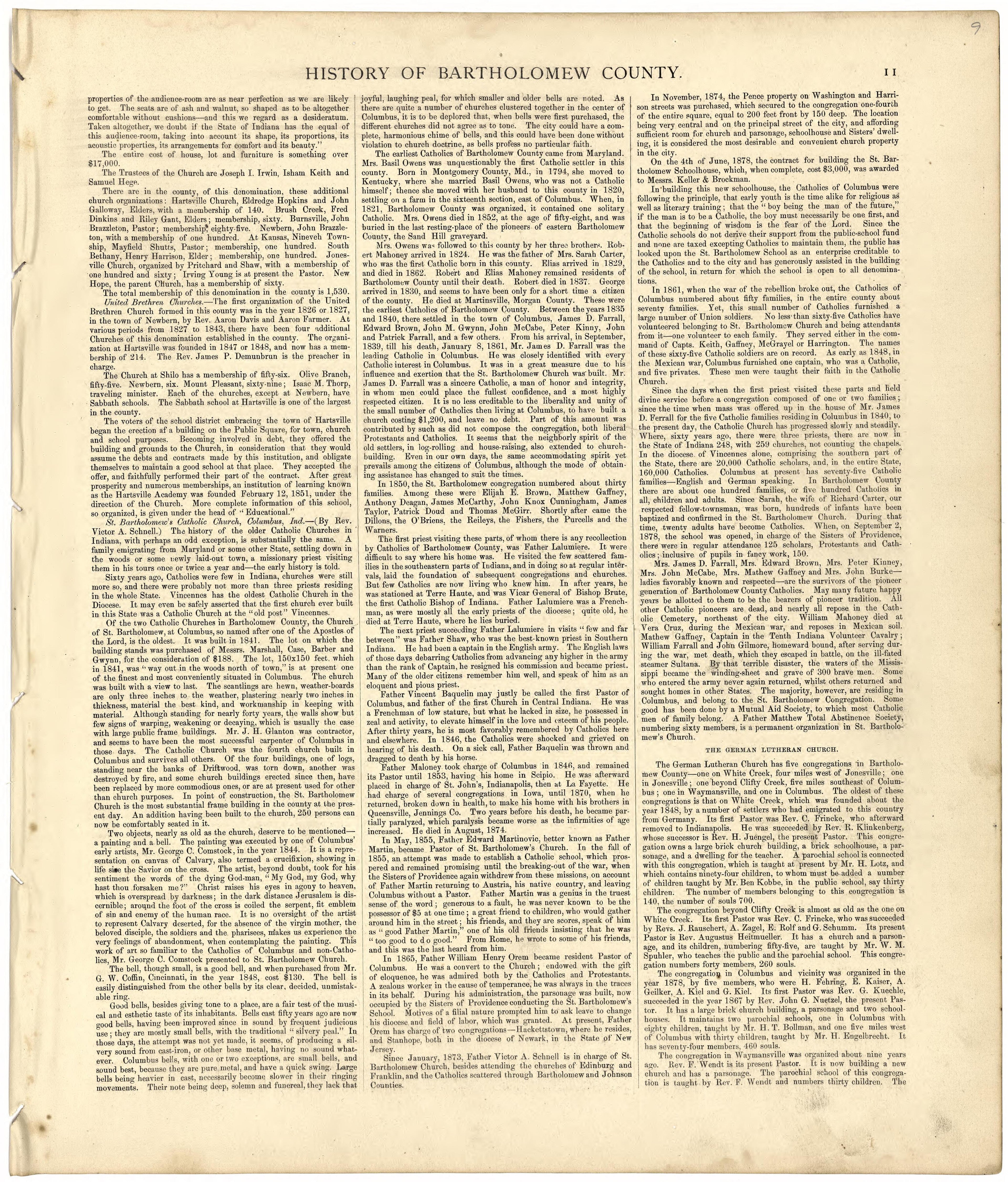 History of Bartholomew County from Atlas of Bartholomew County, Indiana : to Which Are Added Various General Maps, History, Statistics, Illustrations, &amp; C. &amp; C. &amp; C 1879 by Relic Map Company