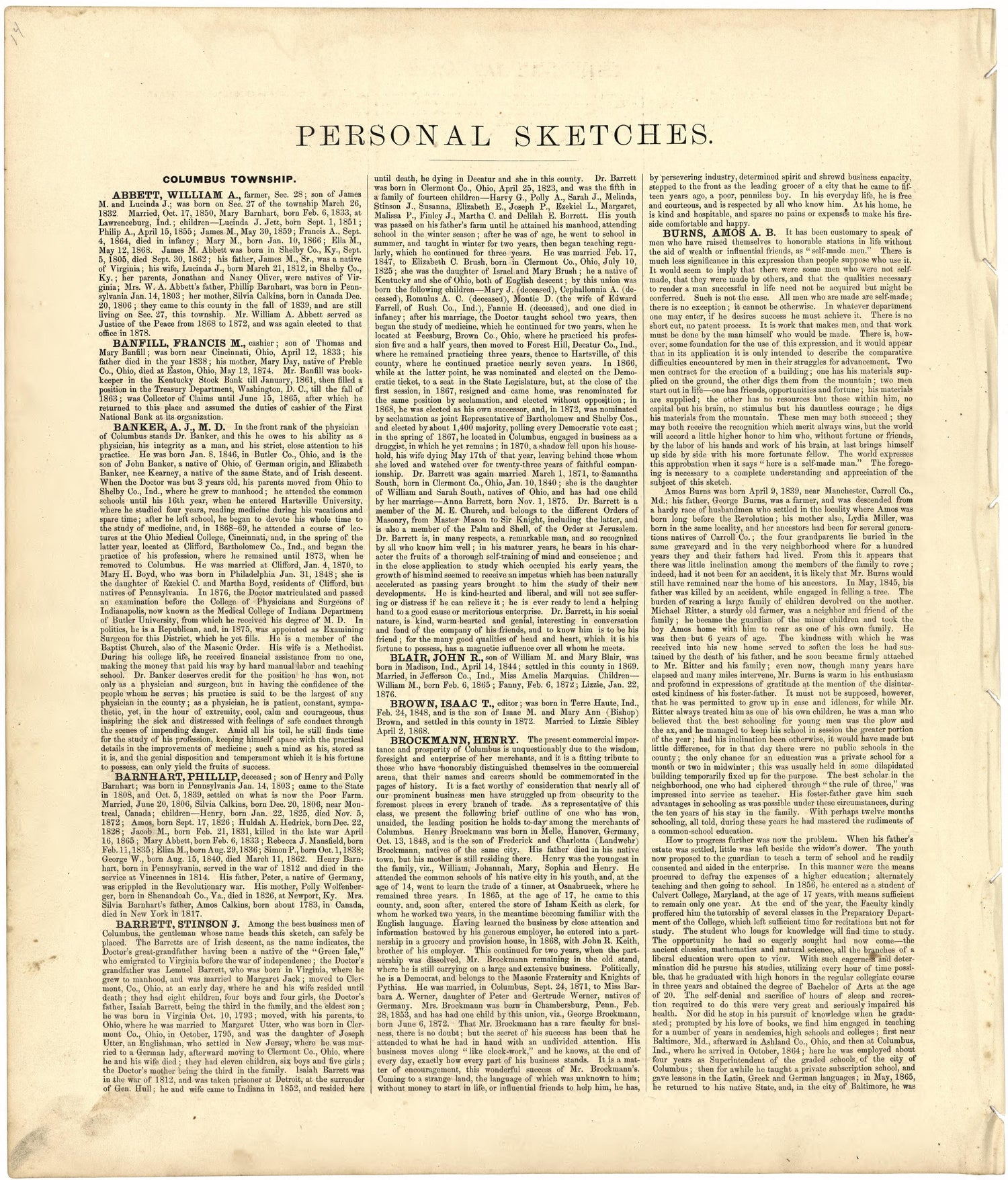 Personal Sketches from Atlas of Bartholomew County, Indiana : to Which Are Added Various General Maps, History, Statistics, Illustrations, &amp; C. &amp; C. &amp; C 1879 by Relic Map Company