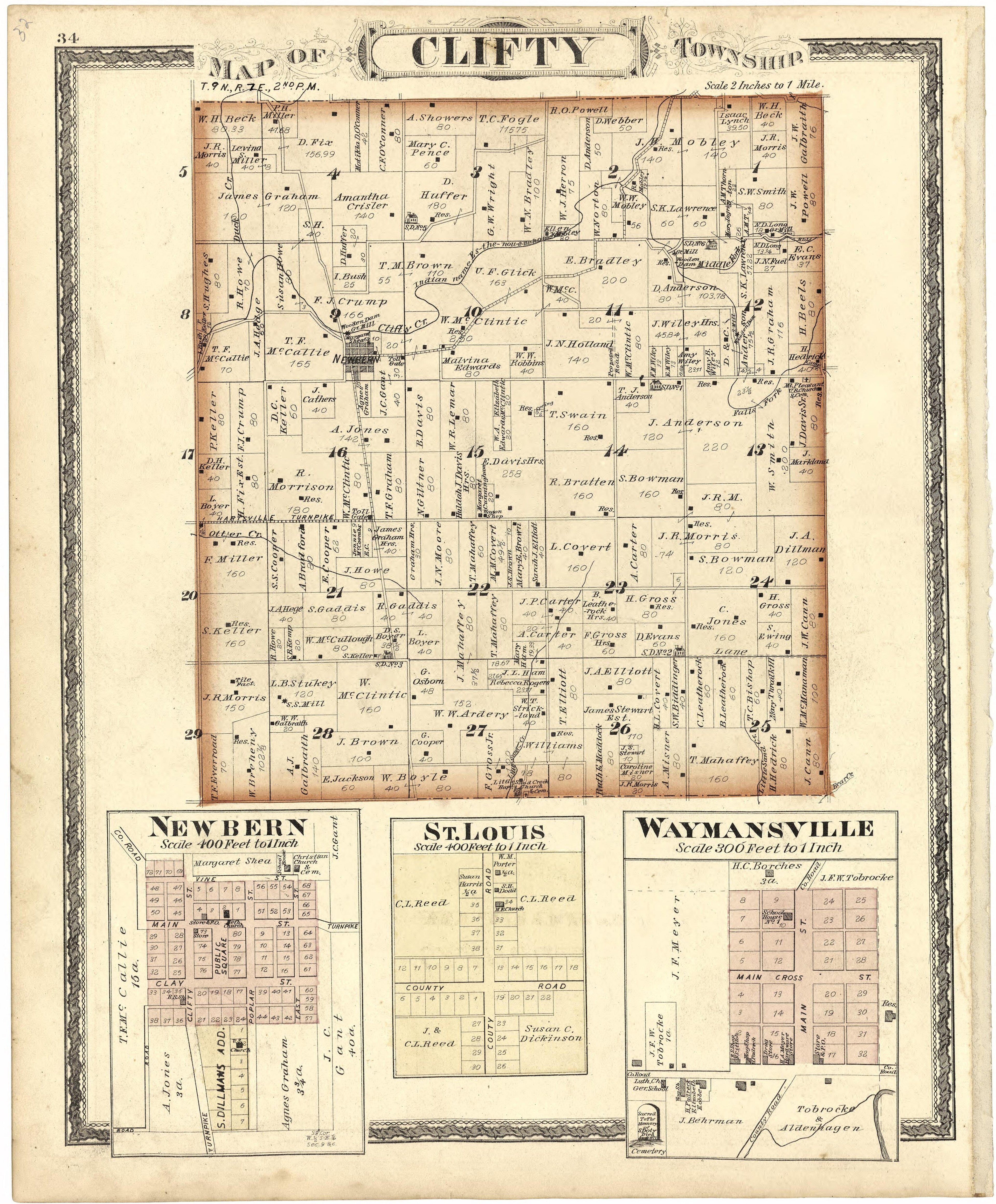 Map of Clifty Township from Atlas of Bartholomew County, Indiana : to Which Are Added Various General Maps, History, Statistics, Illustrations, &amp; C. &amp; C. &amp; C 1879 by Relic Map Company