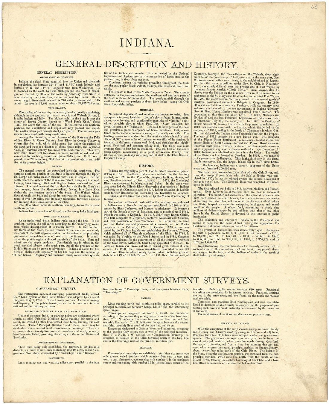 Indiana General Description and History from Atlas of Bartholomew County, Indiana : to Which Are Added Various General Maps, History, Statistics, Illustrations, &amp; C. &amp; C. &amp; C 1879 by Relic Map Company