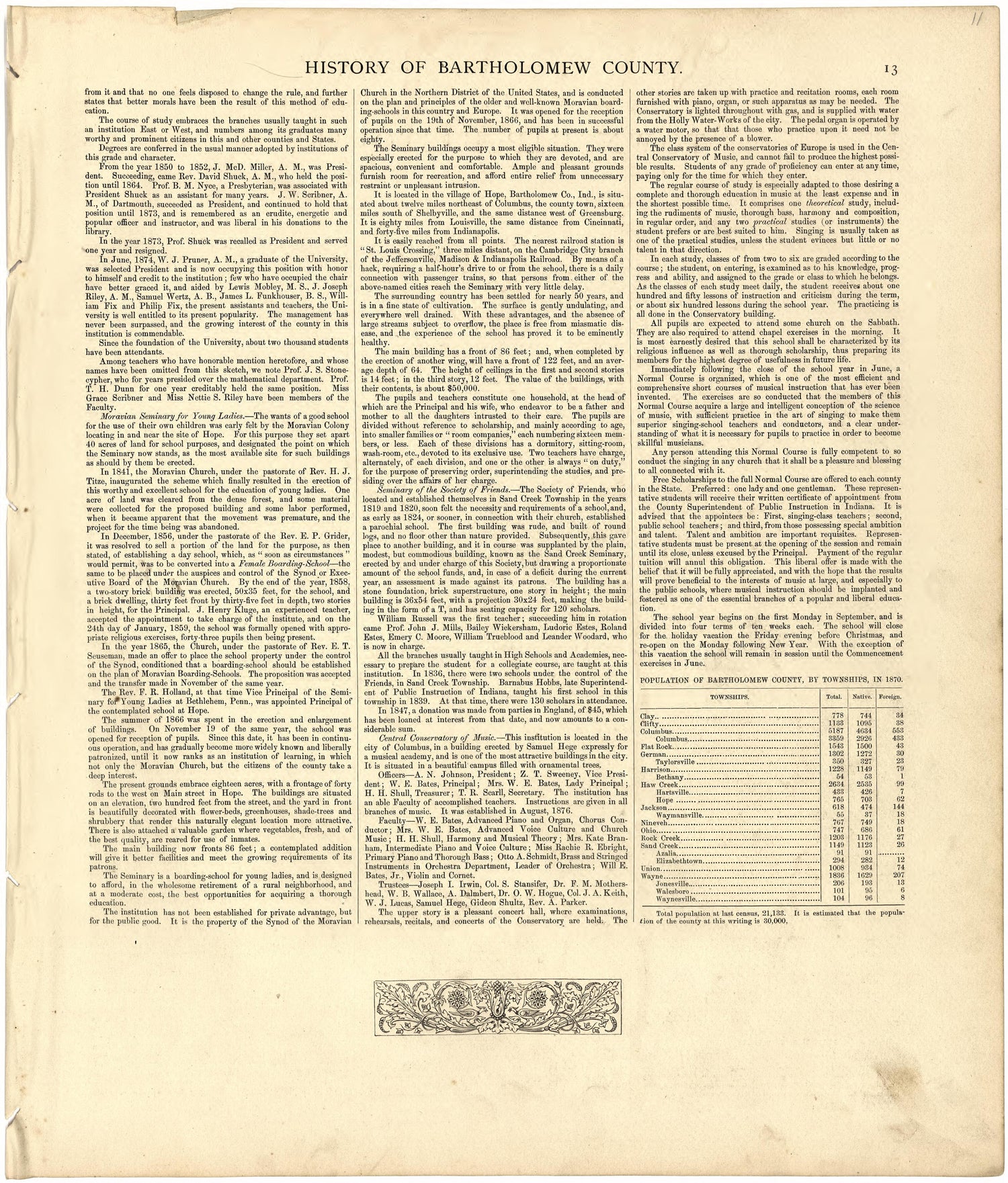 History of Bartholomew County from Atlas of Bartholomew County, Indiana : to Which Are Added Various General Maps, History, Statistics, Illustrations, &amp; C. &amp; C. &amp; C 1879 by Relic Map Company