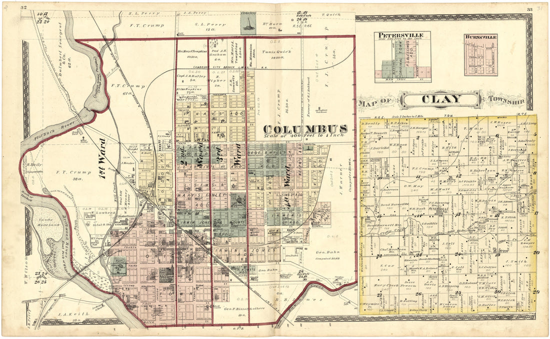 Map of Clay Township from Atlas of Bartholomew County, Indiana : to Which Are Added Various General Maps, History, Statistics, Illustrations, &amp; C. &amp; C. &amp; C 1879 by Relic Map Company