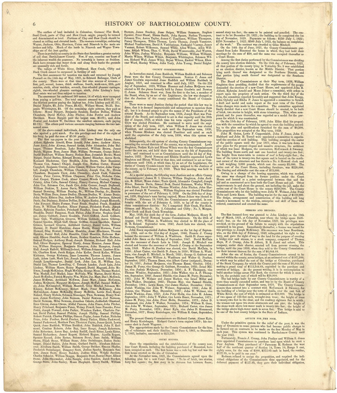 History of Bartholomew County from Atlas of Bartholomew County, Indiana : to Which Are Added Various General Maps, History, Statistics, Illustrations, &amp; C. &amp; C. &amp; C 1879 by Relic Map Company
