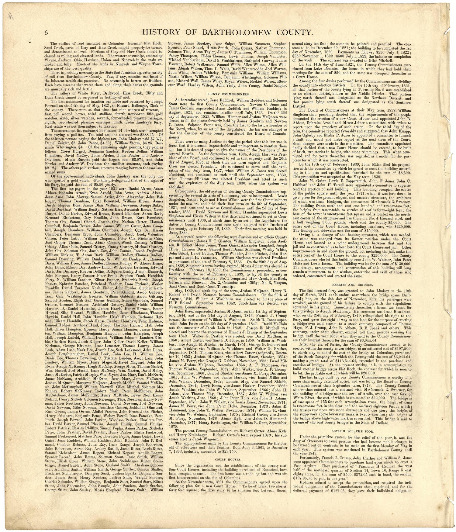History of Bartholomew County from Atlas of Bartholomew County, Indiana : to Which Are Added Various General Maps, History, Statistics, Illustrations, &amp; C. &amp; C. &amp; C 1879 by Relic Map Company