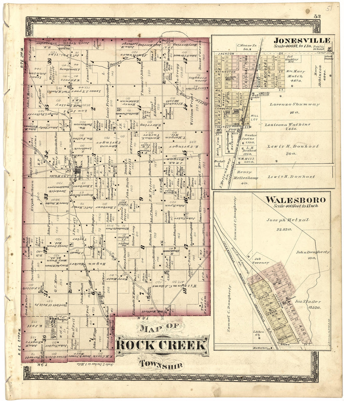 Map of Rock Creek Township from Atlas of Bartholomew County, Indiana : to Which Are Added Various General Maps, History, Statistics, Illustrations, &amp; C. &amp; C. &amp; C 1879 by Relic Map Company