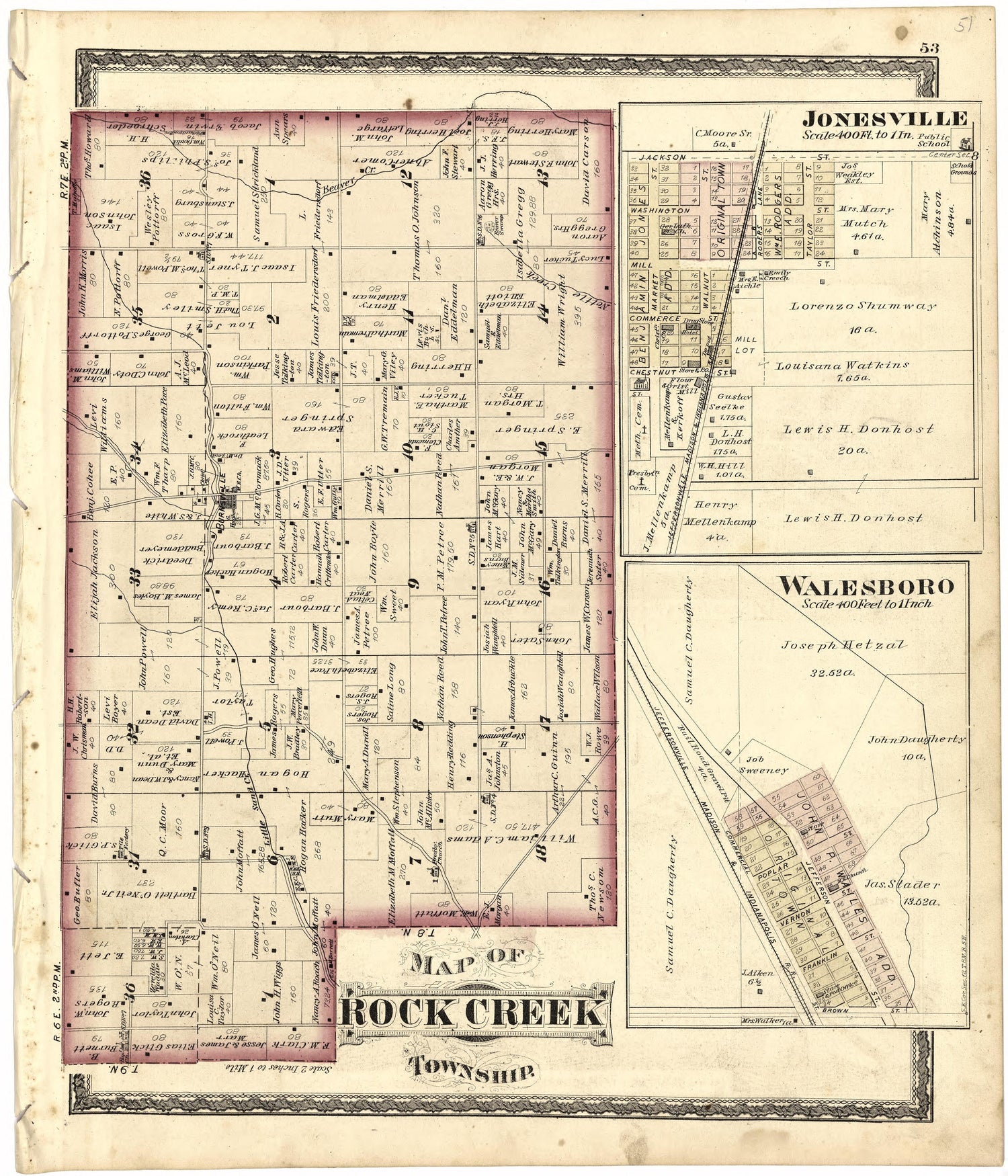 Map of Rock Creek Township from Atlas of Bartholomew County, Indiana : to Which Are Added Various General Maps, History, Statistics, Illustrations, &amp; C. &amp; C. &amp; C 1879 by Relic Map Company