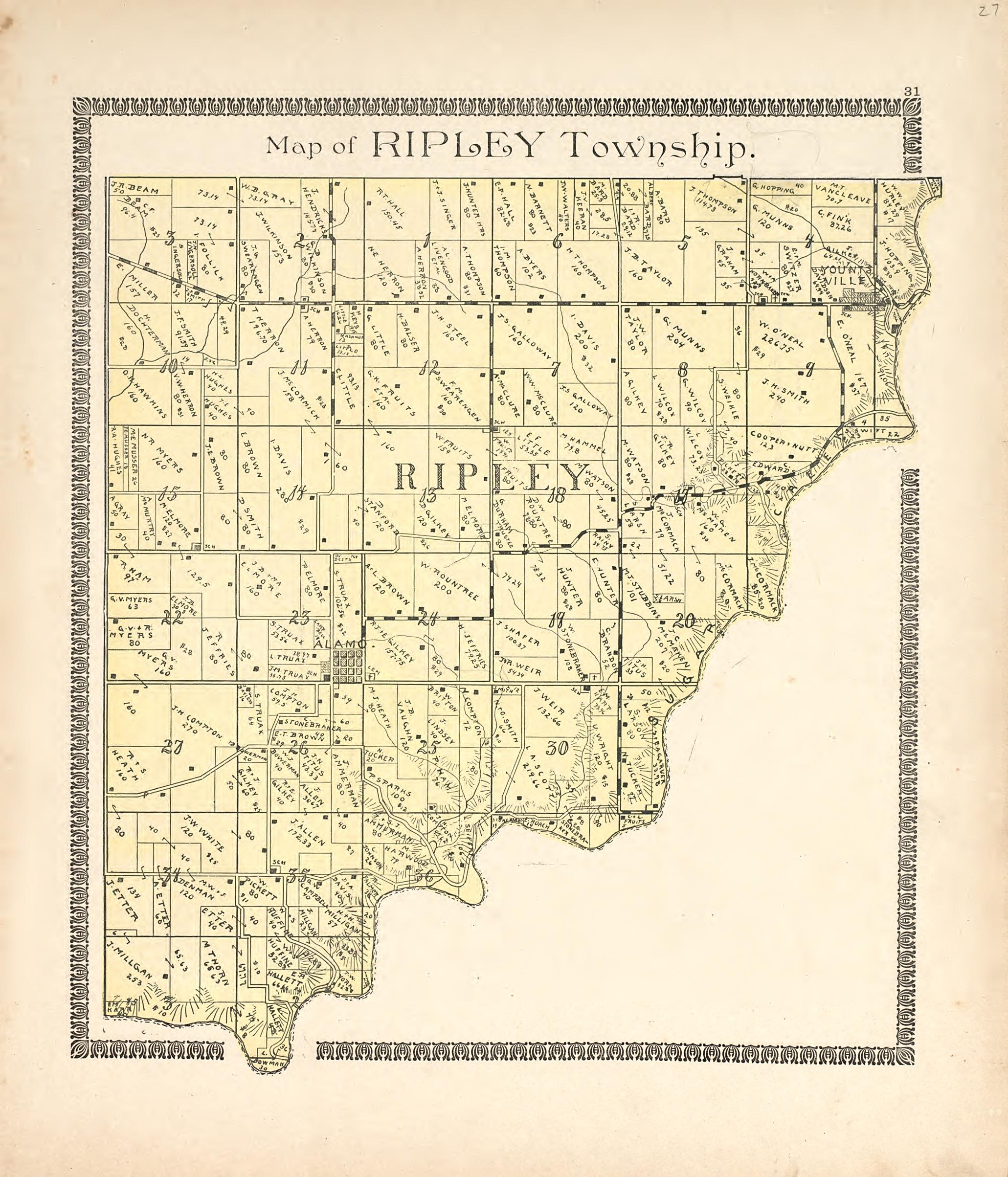 Map of Ripley Township from the Revised Montgomery County Atlas : Containing, Besides a Complete Atlas, Histories of the Townships and County and Treatises On Civil Government, Surveying and Civil Engineering 1898 by Relic Map Company
