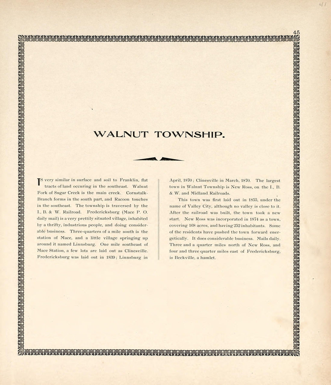 Walnut Township from the Revised Montgomery County Atlas : Containing, Besides a Complete Atlas, Histories of the Townships and County and Treatises On Civil Government, Surveying and Civil Engineering 1898 by Relic Map Company