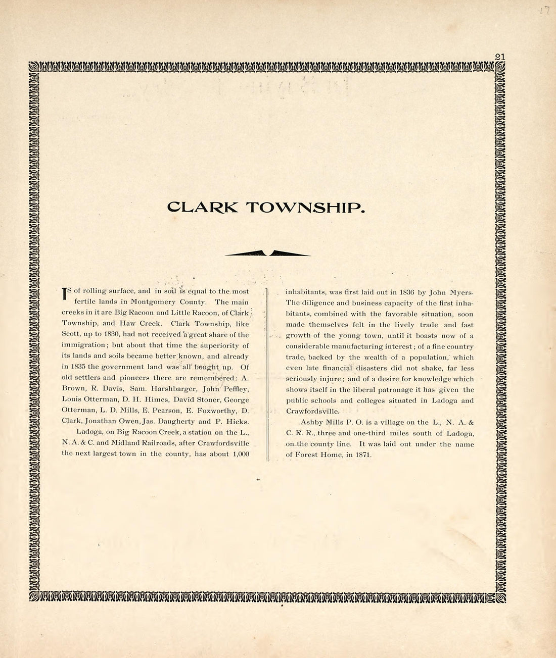 Clark Township from the Revised Montgomery County Atlas : Containing, Besides a Complete Atlas, Histories of the Townships and County and Treatises On Civil Government, Surveying and Civil Engineering 1898 by Relic Map Company