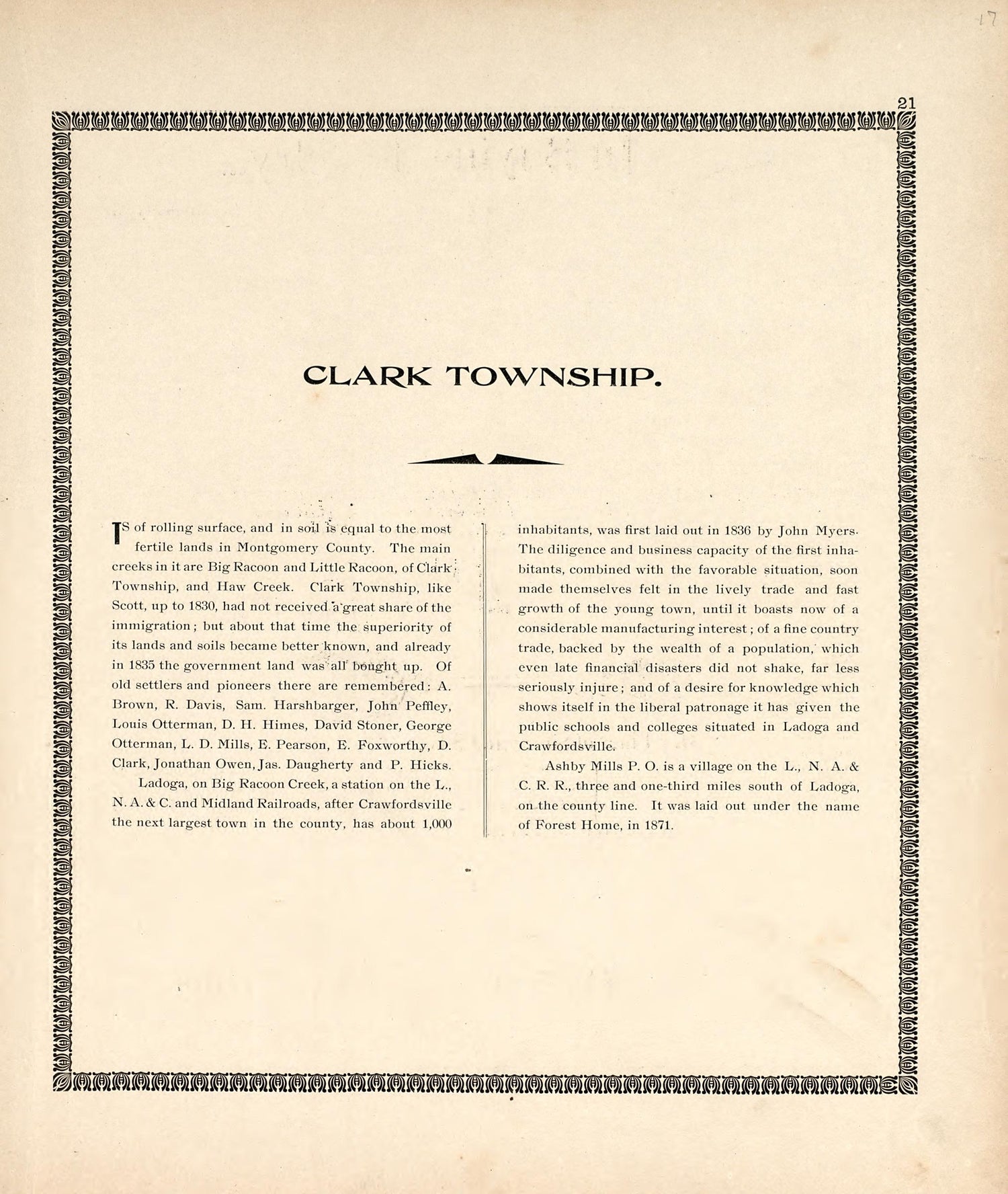 Clark Township from the Revised Montgomery County Atlas : Containing, Besides a Complete Atlas, Histories of the Townships and County and Treatises On Civil Government, Surveying and Civil Engineering 1898 by Relic Map Company