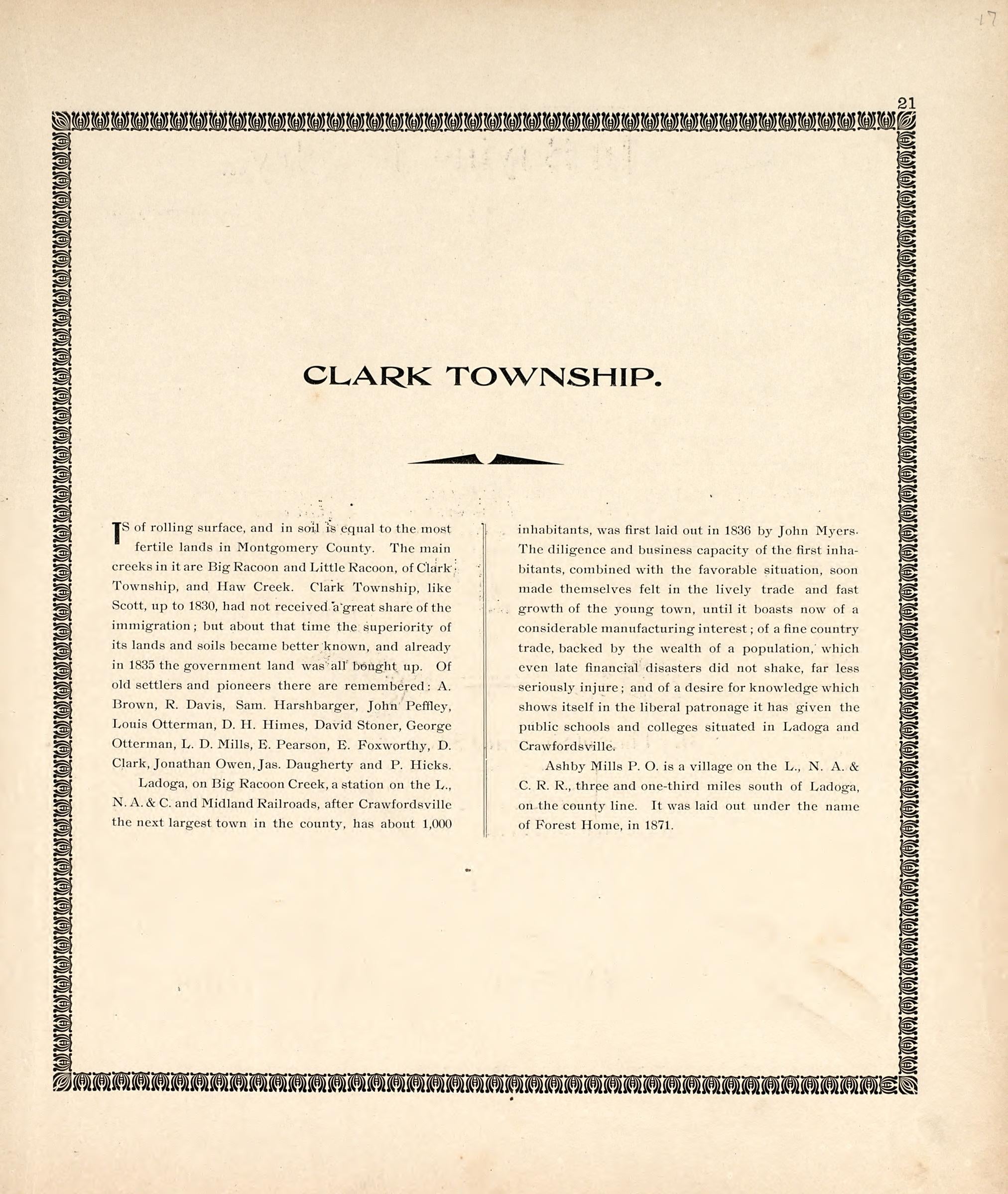 Clark Township from the Revised Montgomery County Atlas : Containing, Besides a Complete Atlas, Histories of the Townships and County and Treatises On Civil Government, Surveying and Civil Engineering 1898 by Relic Map Company
