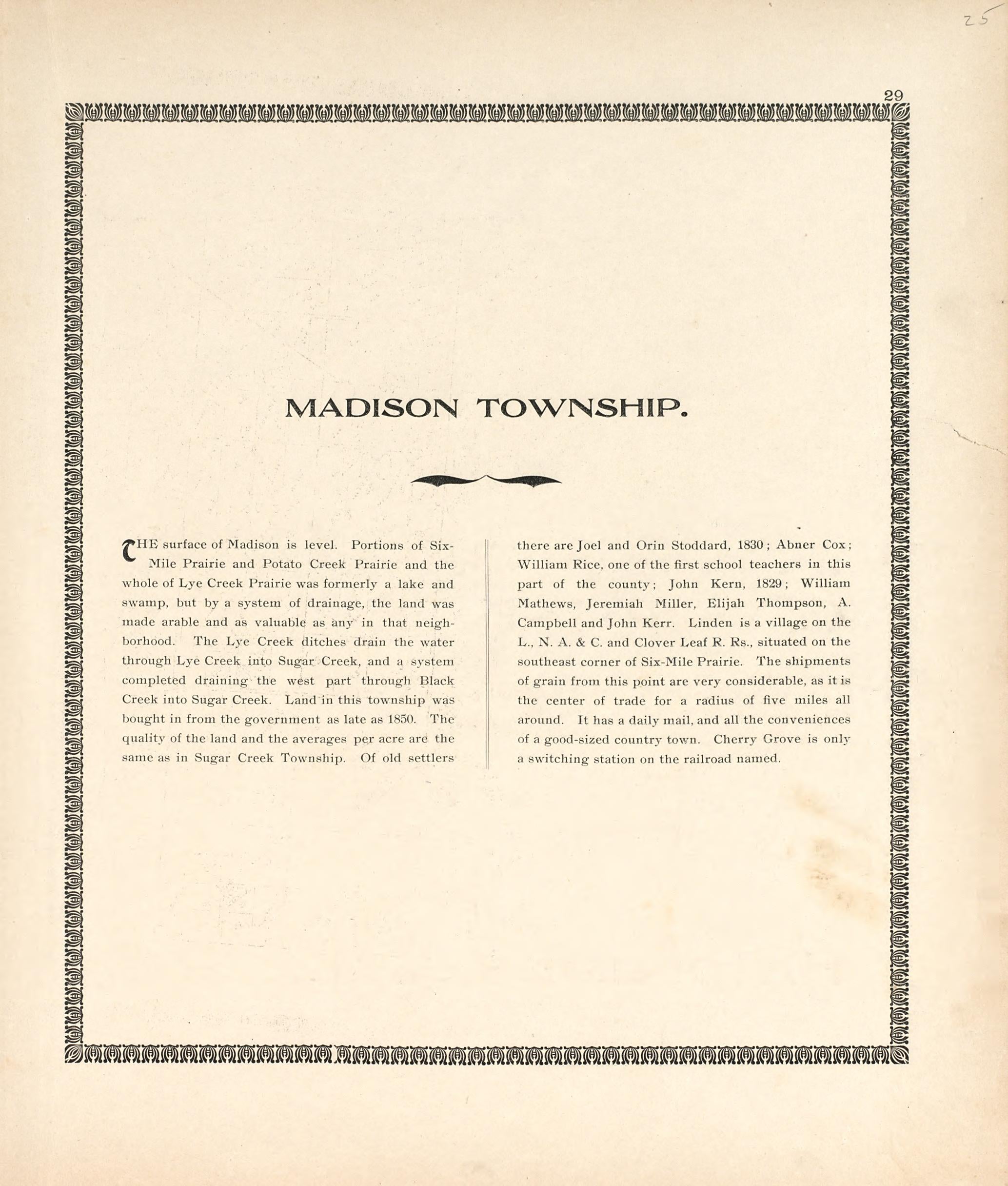 Madison Township from the Revised Montgomery County Atlas : Containing, Besides a Complete Atlas, Histories of the Townships and County and Treatises On Civil Government, Surveying and Civil Engineering 1898 by Relic Map Company