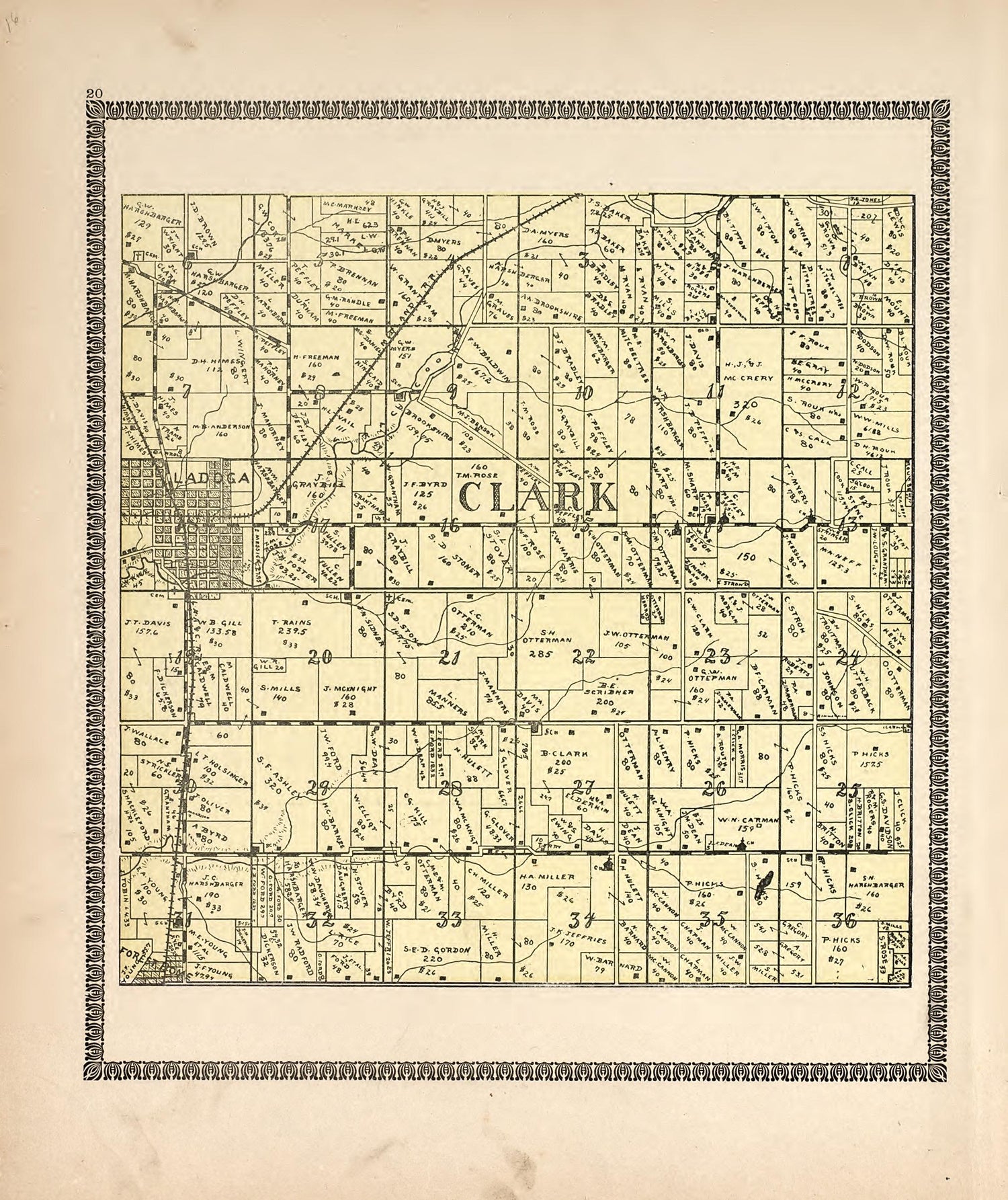 Clark from the Revised Montgomery County Atlas : Containing, Besides a Complete Atlas, Histories of the Townships and County and Treatises On Civil Government, Surveying and Civil Engineering 1898 by Relic Map Company