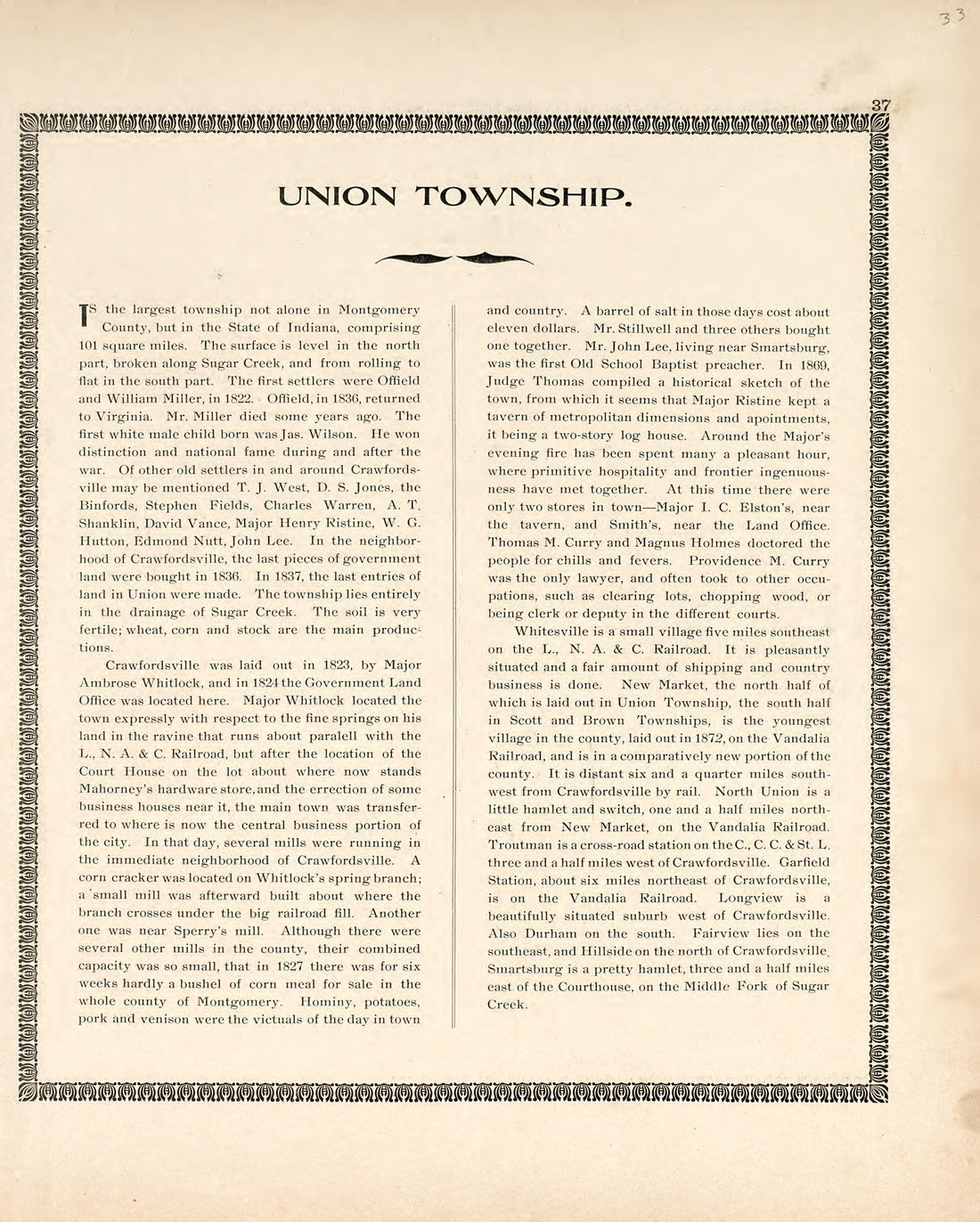 Union Township from the Revised Montgomery County Atlas : Containing, Besides a Complete Atlas, Histories of the Townships and County and Treatises On Civil Government, Surveying and Civil Engineering 1898 by Relic Map Company