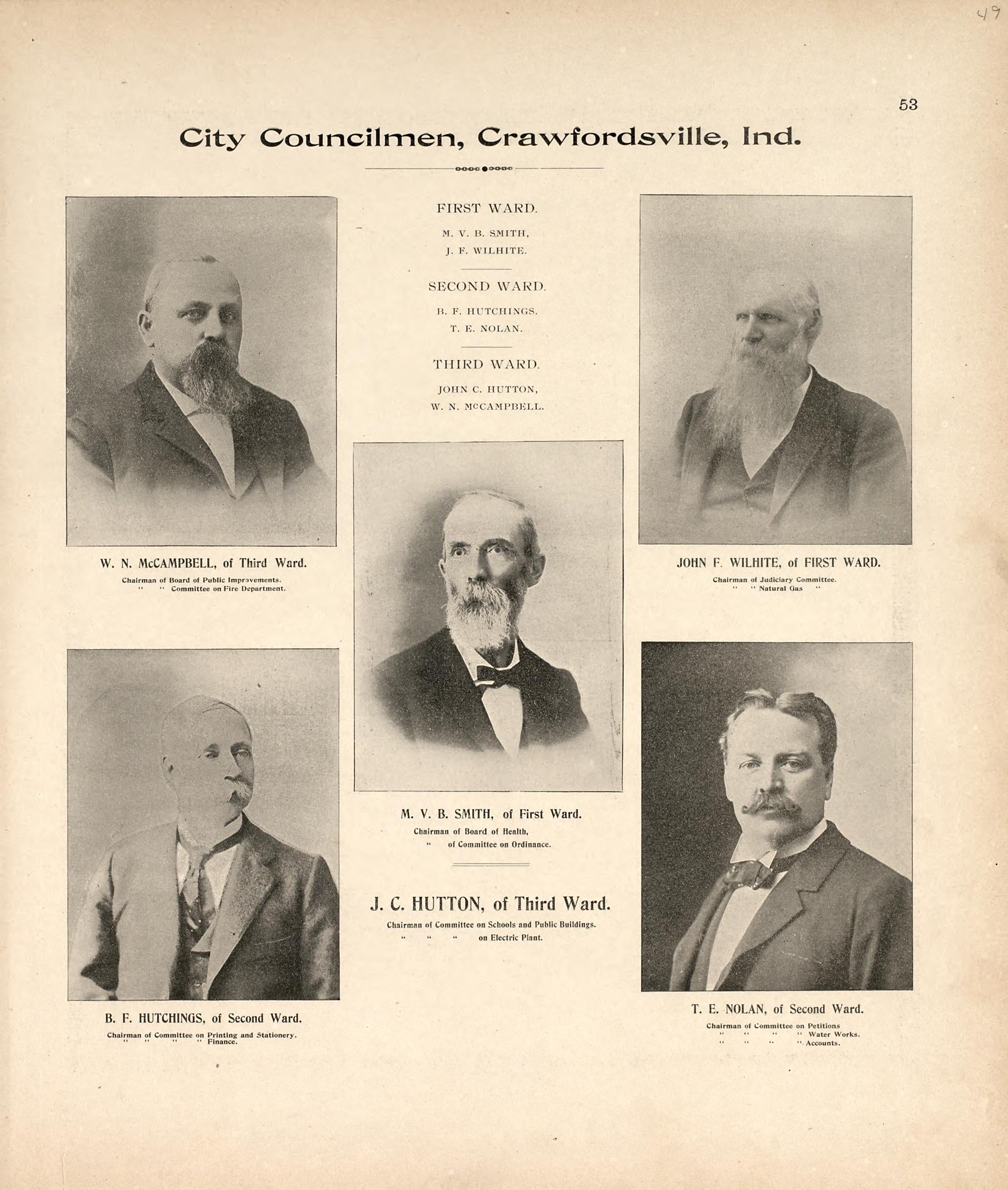 City Councilmen, Crawfordsville, Ind. from the Revised Montgomery County Atlas : Containing, Besides a Complete Atlas, Histories of the Townships and County and Treatises On Civil Government, Surveying and Civil Engineering 1898 by Relic Map Company