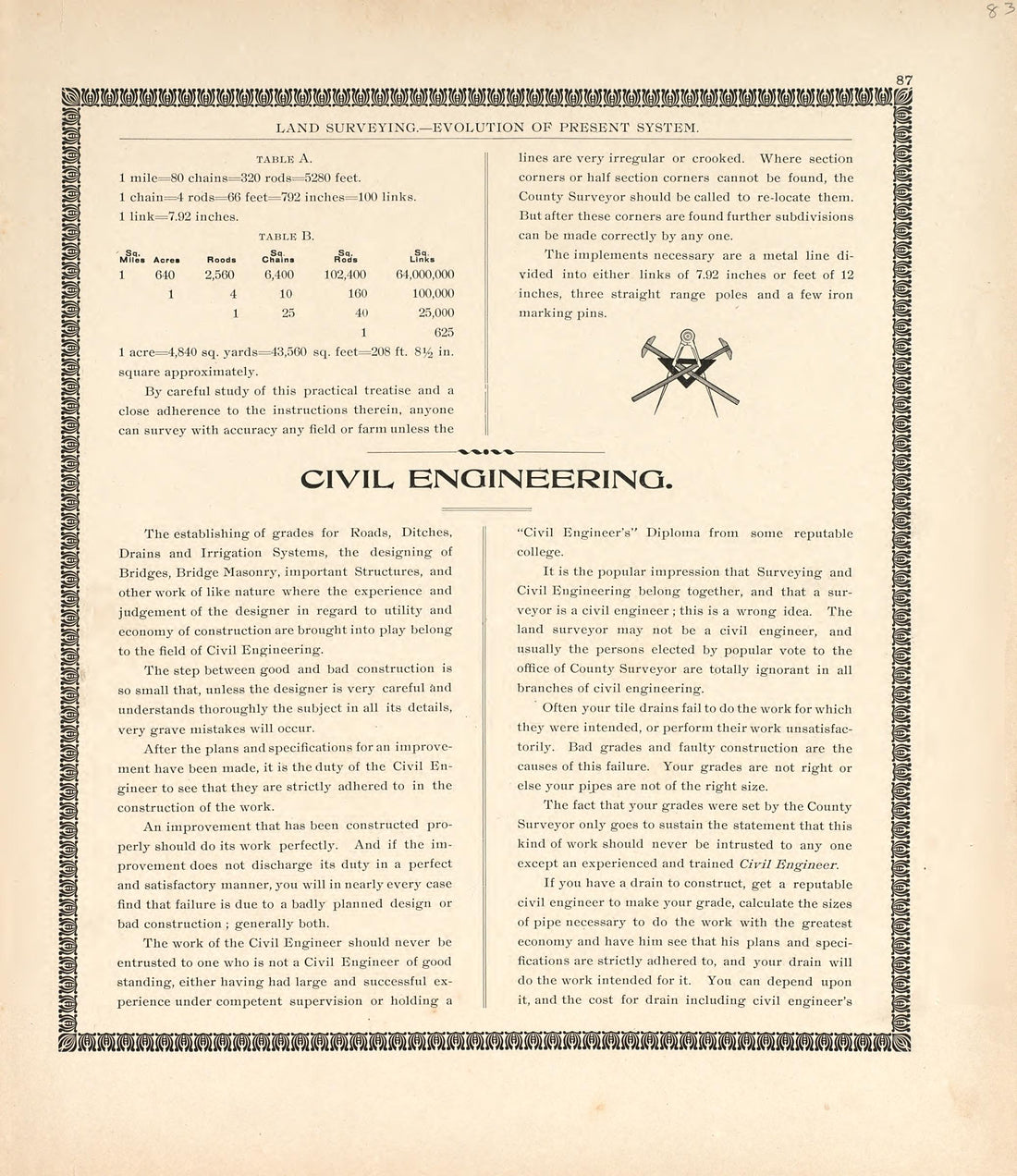 Land Surveying - Evolution of Present System; Civil Engineering from the Revised Montgomery County Atlas : Containing, Besides a Complete Atlas, Histories of the Townships and County and Treatises On Civil Government, Surveying and Civil Engineering 1898 by Relic Map Company