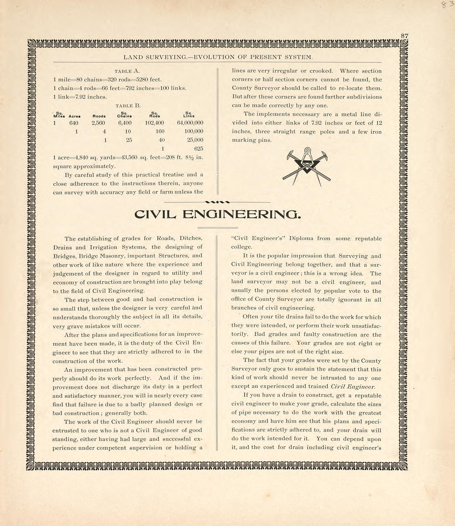 Land Surveying - Evolution of Present System; Civil Engineering from the Revised Montgomery County Atlas : Containing, Besides a Complete Atlas, Histories of the Townships and County and Treatises On Civil Government, Surveying and Civil Engineering 1898 by Relic Map Company