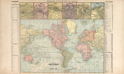 Principal Cities of the Old World; Chart of the World from the Revised Montgomery County Atlas : Containing, Besides a Complete Atlas, Histories of the Townships and County and Treatises On Civil Government, Surveying and Civil Engineering 1898 by Relic Map Company
