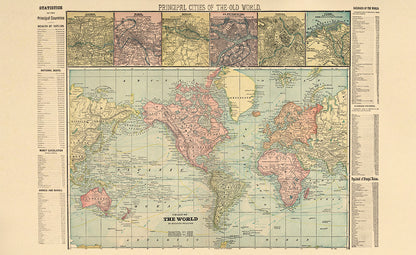 Principal Cities of the Old World; Chart of the World from the Revised Montgomery County Atlas : Containing, Besides a Complete Atlas, Histories of the Townships and County and Treatises On Civil Government, Surveying and Civil Engineering 1898 by Relic Map Company