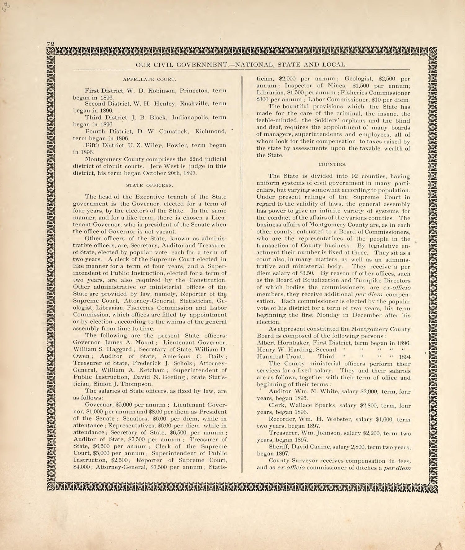 Our Civil Government - National, State and Local from the Revised Montgomery County Atlas : Containing, Besides a Complete Atlas, Histories of the Townships and County and Treatises On Civil Government, Surveying and Civil Engineering 1898 by Relic Map Company