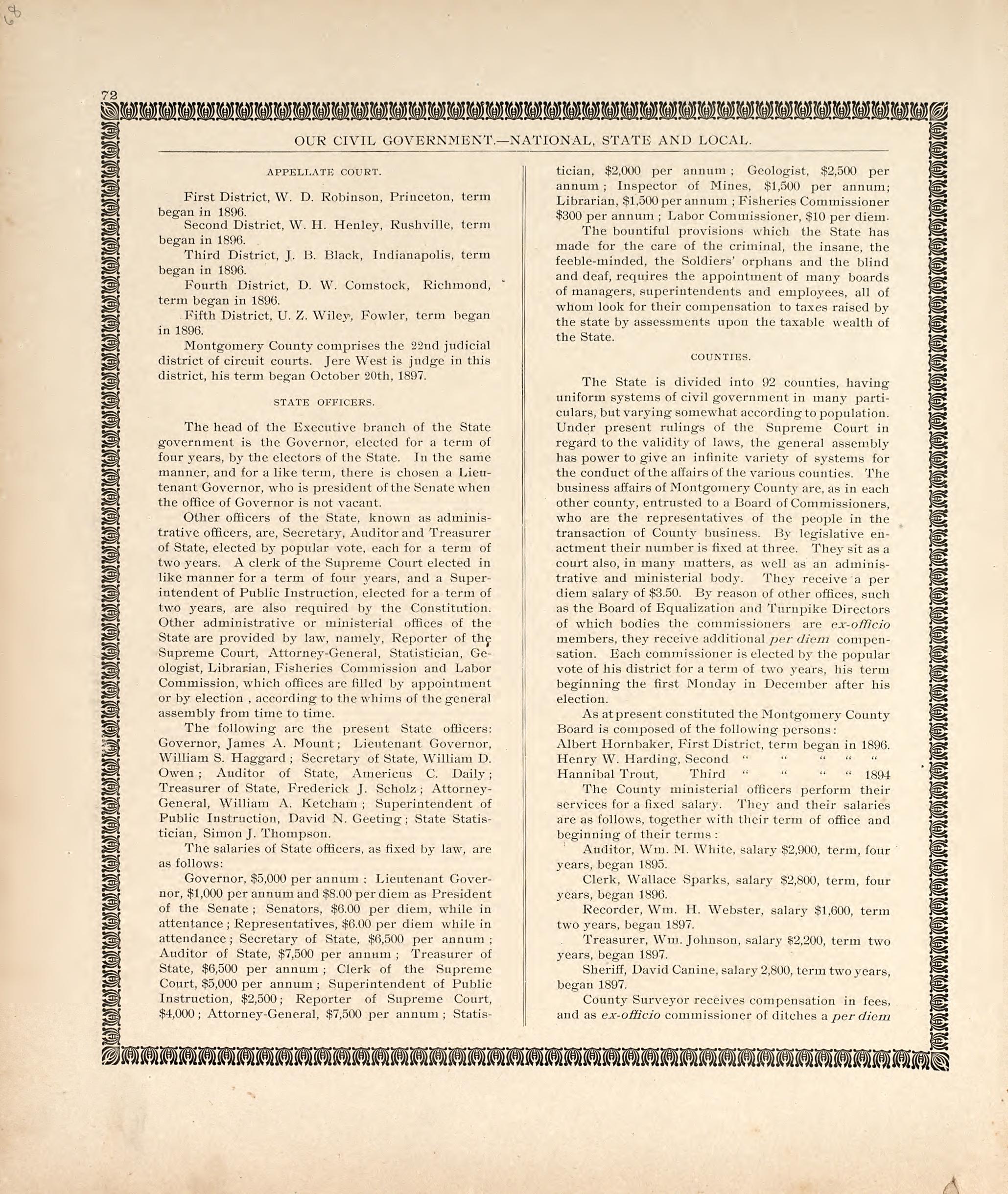 Our Civil Government - National, State and Local from the Revised Montgomery County Atlas : Containing, Besides a Complete Atlas, Histories of the Townships and County and Treatises On Civil Government, Surveying and Civil Engineering 1898 by Relic Map Company