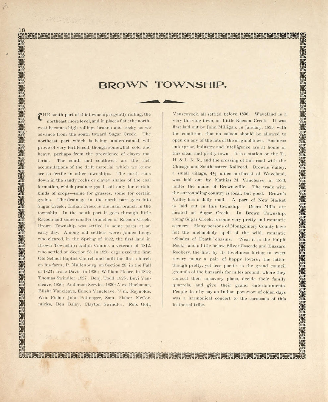 Brown Township from the Revised Montgomery County Atlas : Containing, Besides a Complete Atlas, Histories of the Townships and County and Treatises On Civil Government, Surveying and Civil Engineering 1898 by Relic Map Company