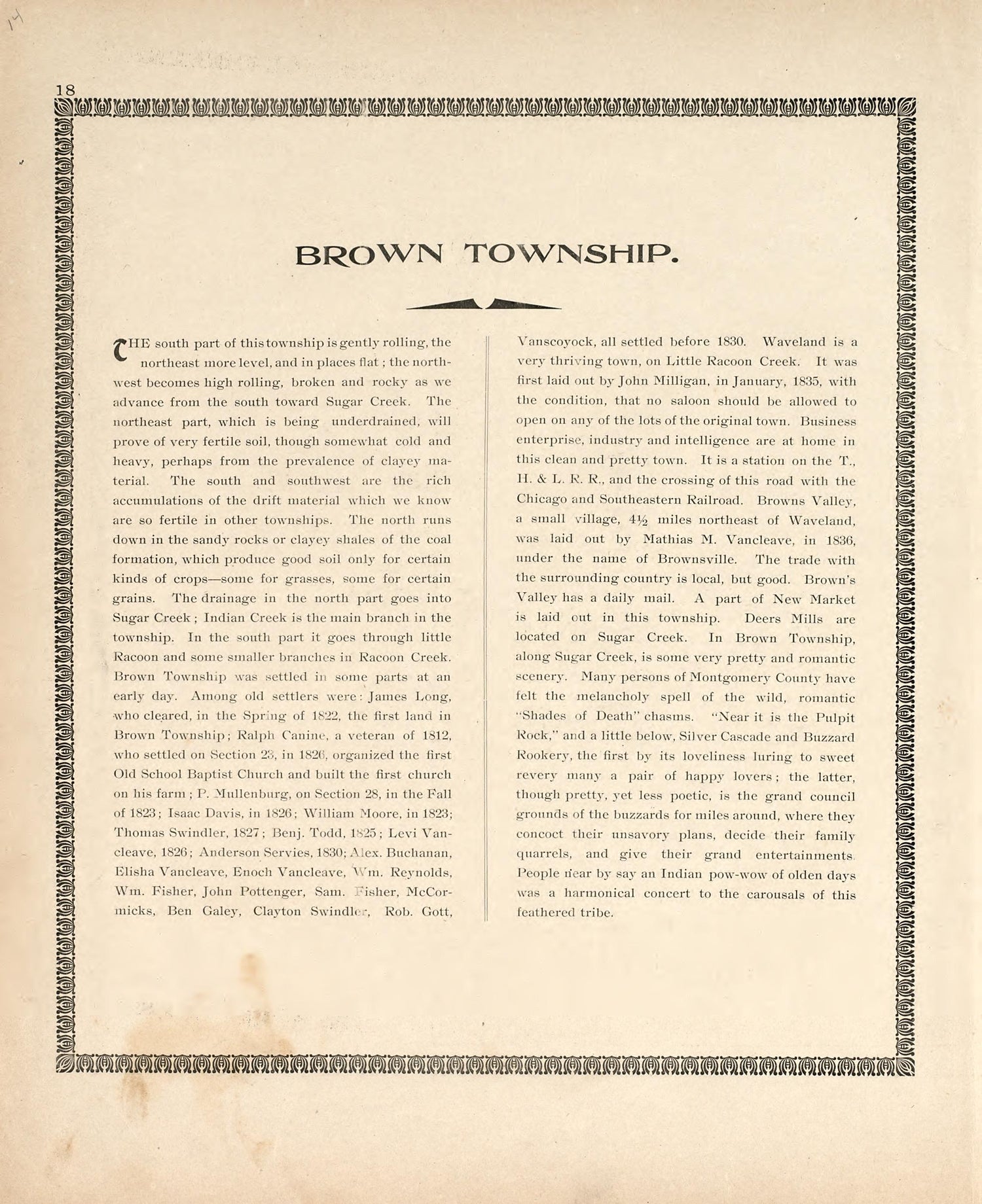 Brown Township from the Revised Montgomery County Atlas : Containing, Besides a Complete Atlas, Histories of the Townships and County and Treatises On Civil Government, Surveying and Civil Engineering 1898 by Relic Map Company