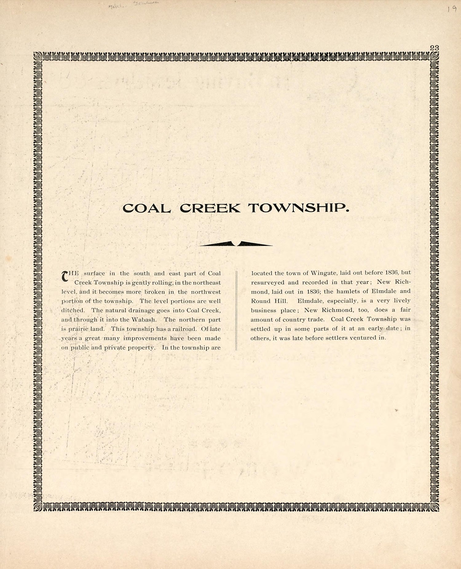 Coal Creek Township from the Revised Montgomery County Atlas : Containing, Besides a Complete Atlas, Histories of the Townships and County and Treatises On Civil Government, Surveying and Civil Engineering 1898 by Relic Map Company