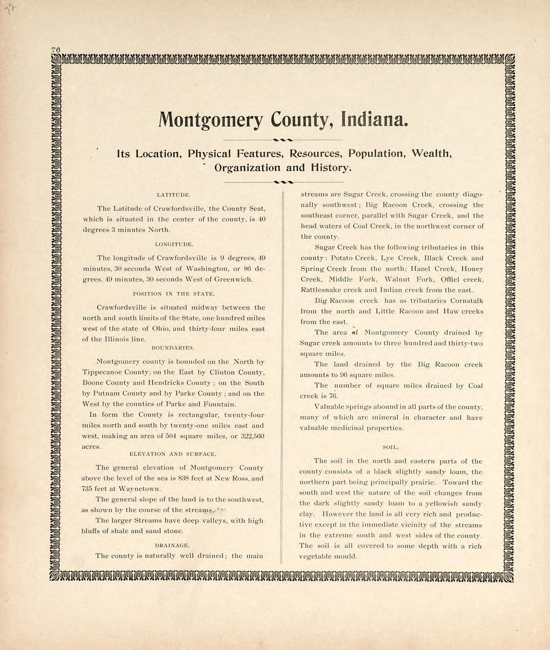 Montgomery County, Indiana from the Revised Montgomery County Atlas : Containing, Besides a Complete Atlas, Histories of the Townships and County and Treatises On Civil Government, Surveying and Civil Engineering 1898 by Relic Map Company