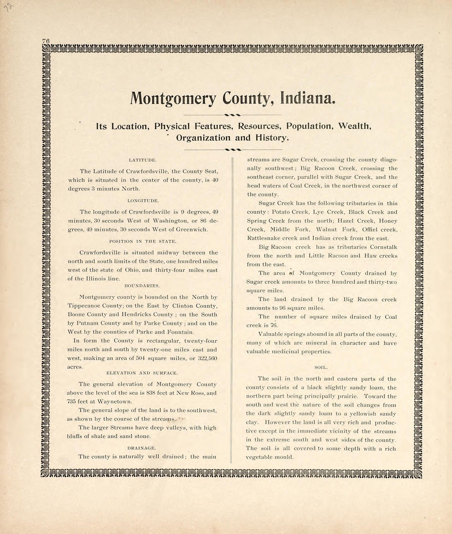 Montgomery County, Indiana from the Revised Montgomery County Atlas : Containing, Besides a Complete Atlas, Histories of the Townships and County and Treatises On Civil Government, Surveying and Civil Engineering 1898 by Relic Map Company
