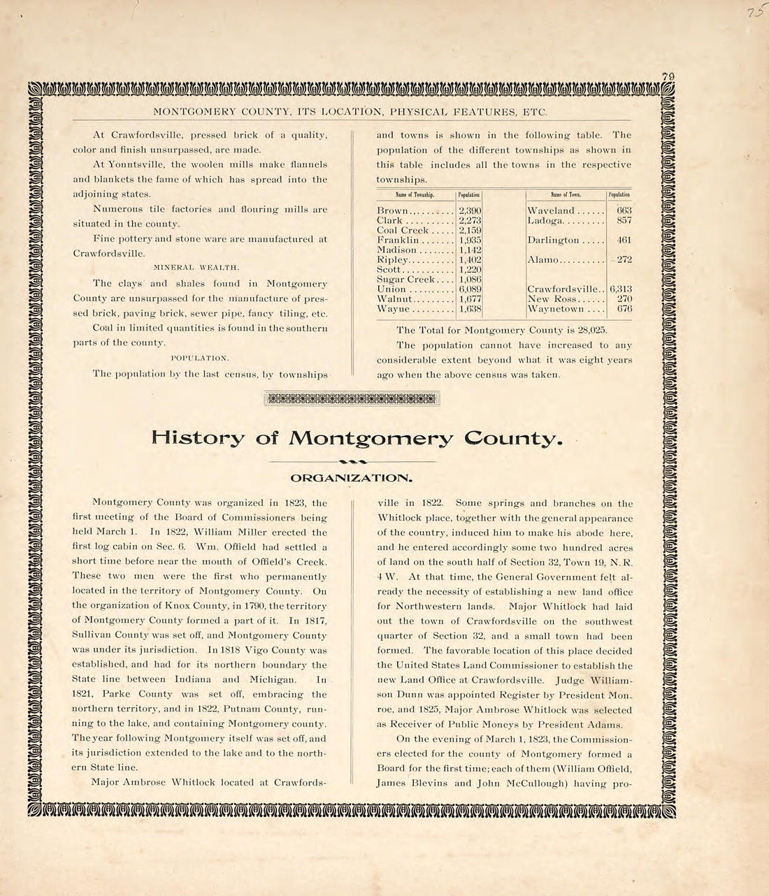 Montgomery County, Indiana, Cont.; History of Montgomery County from the Revised Montgomery County Atlas : Containing, Besides a Complete Atlas, Histories of the Townships and County and Treatises On Civil Government, Surveying and Civil Engineering 1898 by Relic Map Company