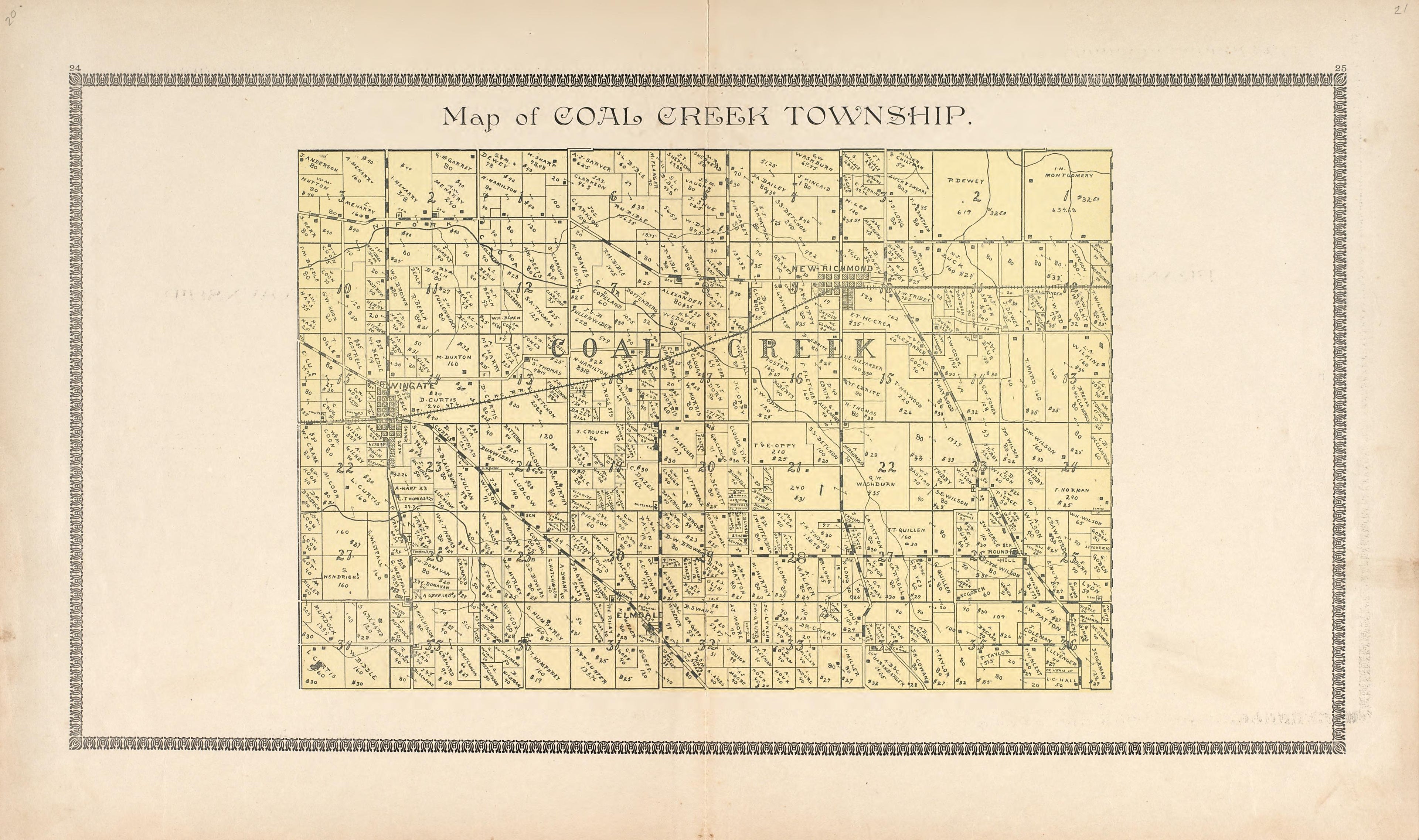 Map of Coal Creek Township from the Revised Montgomery County Atlas : Containing, Besides a Complete Atlas, Histories of the Townships and County and Treatises On Civil Government, Surveying and Civil Engineering 1898 by Relic Map Company