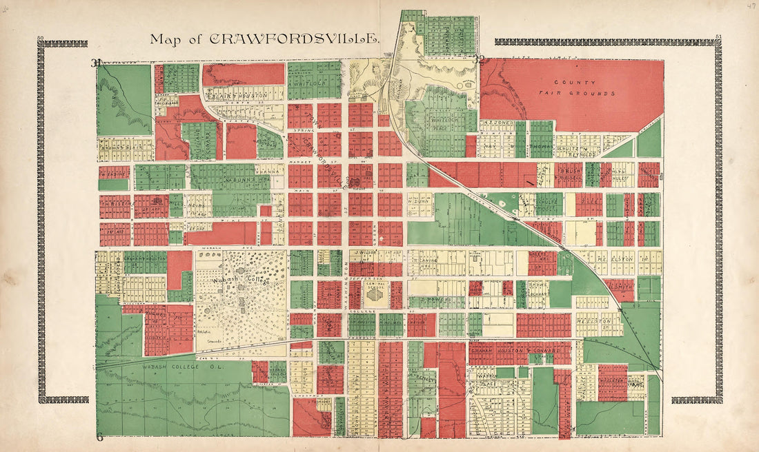 Map of Crawfordsville from the Revised Montgomery County Atlas : Containing, Besides a Complete Atlas, Histories of the Townships and County and Treatises On Civil Government, Surveying and Civil Engineering 1898 by Relic Map Company