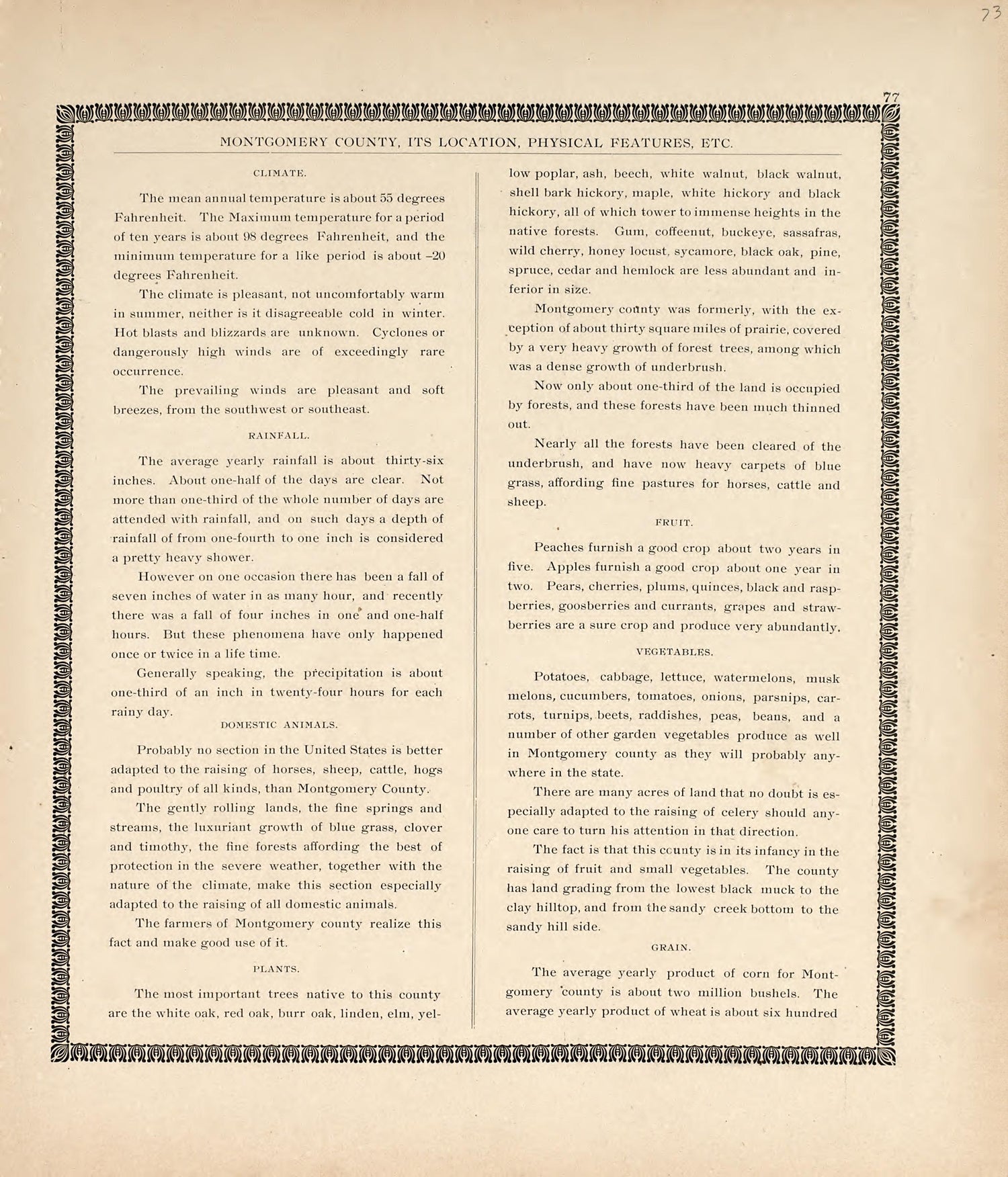 Montgomery County, Indiana, Cont. from the Revised Montgomery County Atlas : Containing, Besides a Complete Atlas, Histories of the Townships and County and Treatises On Civil Government, Surveying and Civil Engineering 1898 by Relic Map Company