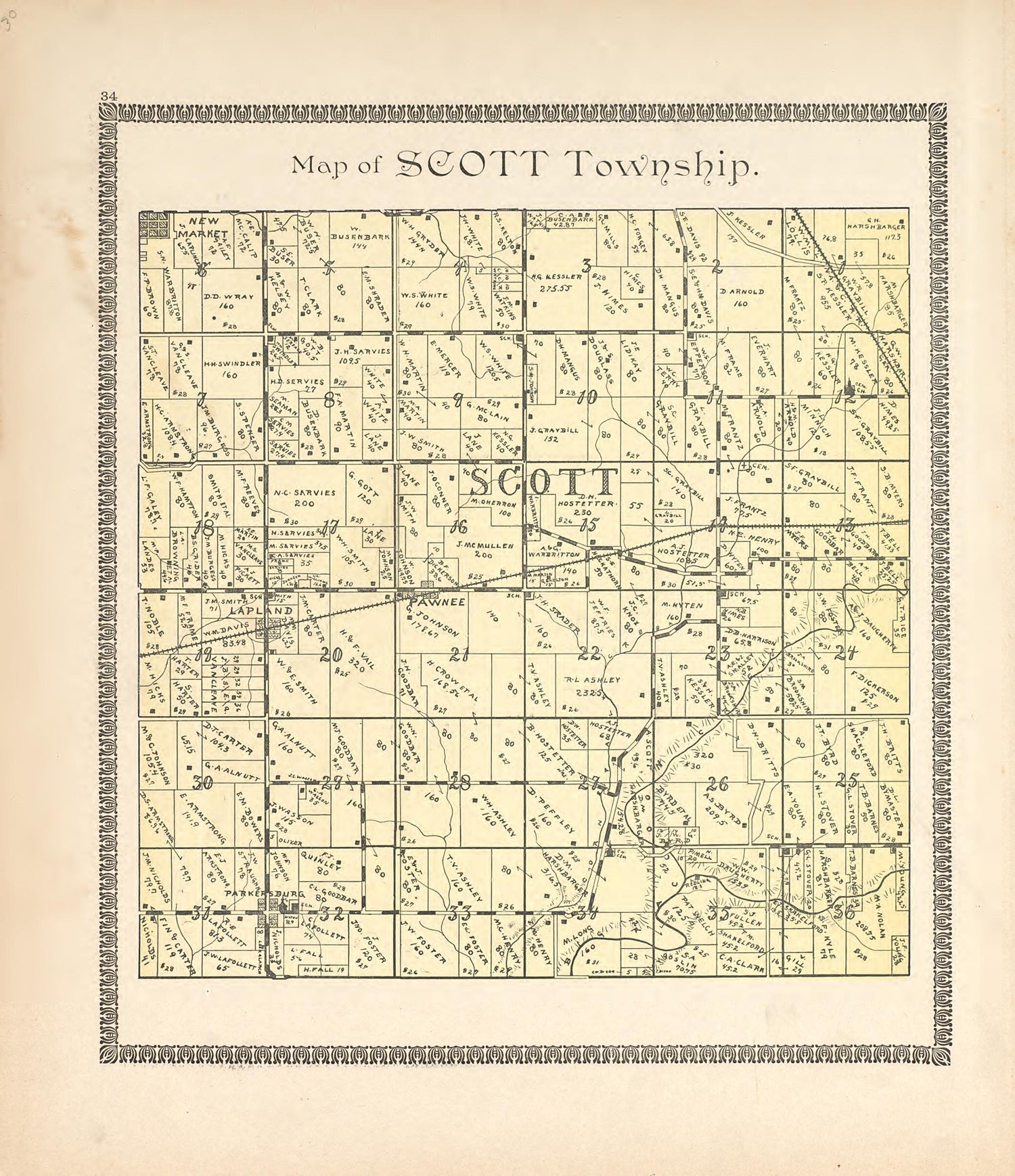 Map of Scott Township from the Revised Montgomery County Atlas : Containing, Besides a Complete Atlas, Histories of the Townships and County and Treatises On Civil Government, Surveying and Civil Engineering 1898 by Relic Map Company