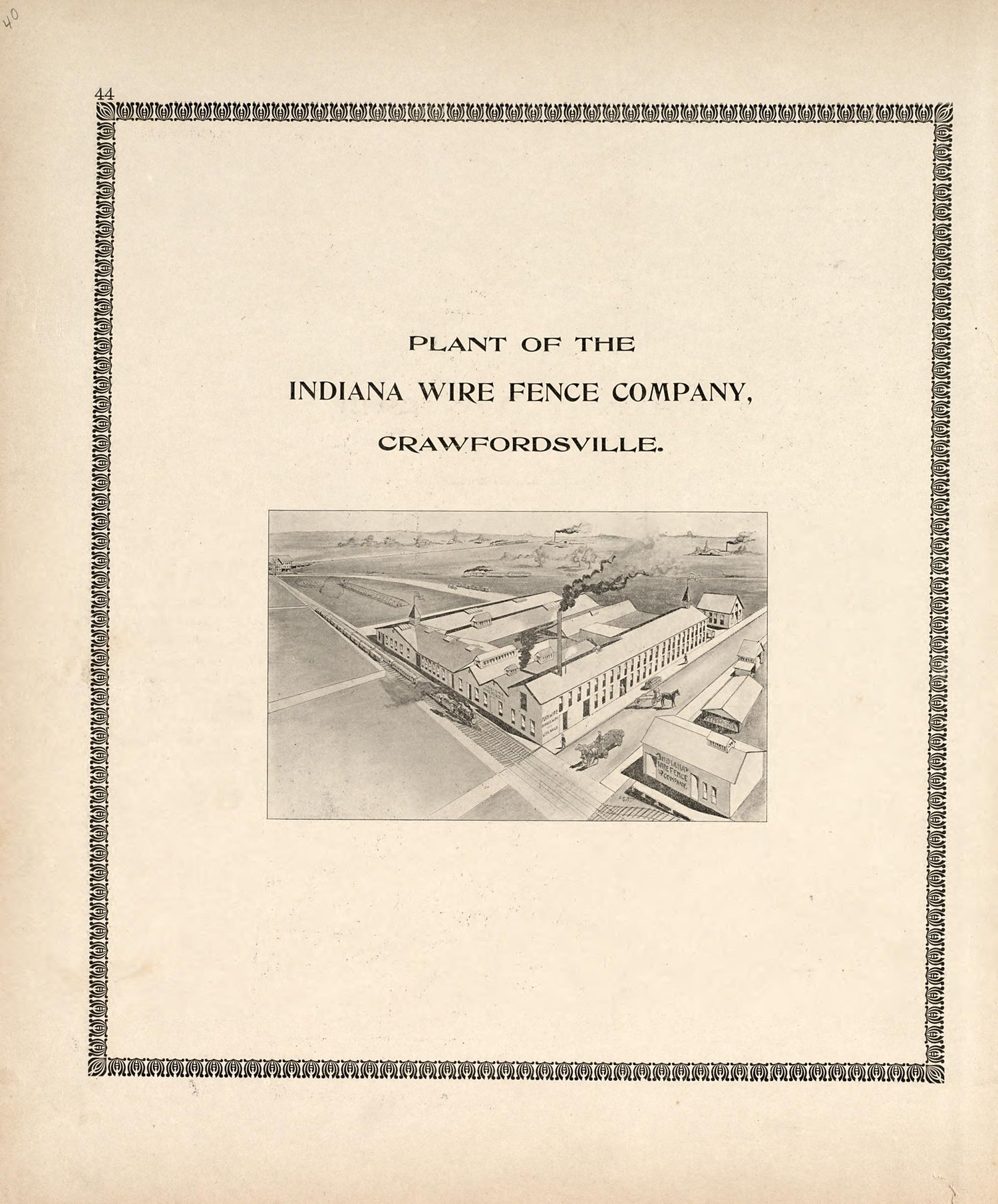 Plant of the Indiana Wire Fence Company, Crawfordsville from the Revised Montgomery County Atlas : Containing, Besides a Complete Atlas, Histories of the Townships and County and Treatises On Civil Government, Surveying and Civil Engineering 1898 by Relic Map Company